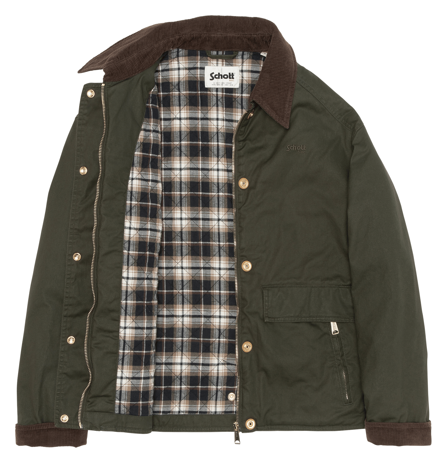 Blouson col classique en coton SCHOTT Kaki
