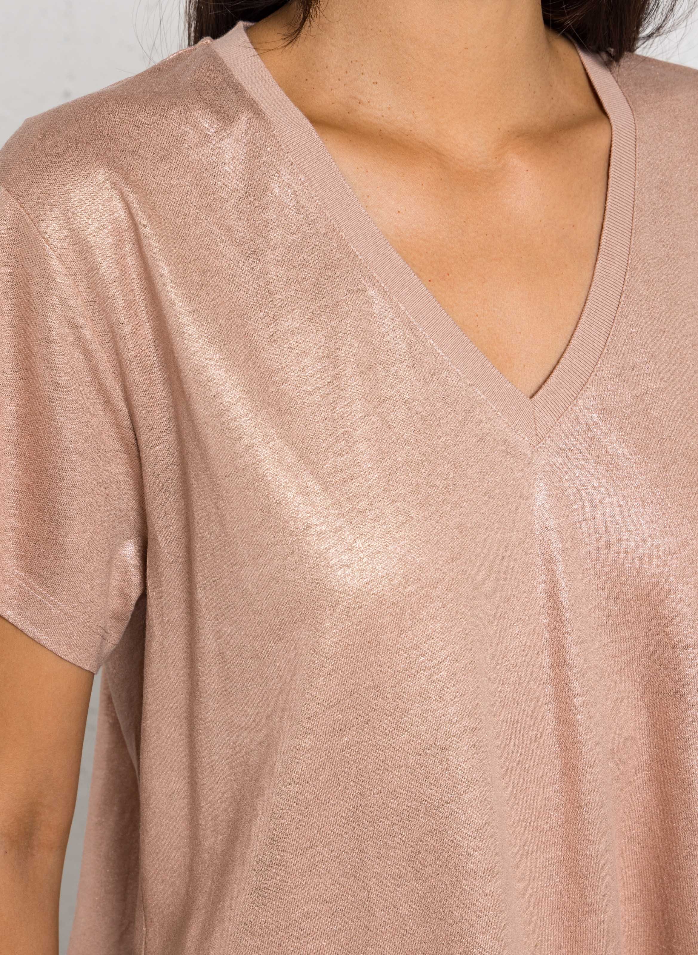 Tee-shirt ample col V métallisé  IKKS Doré