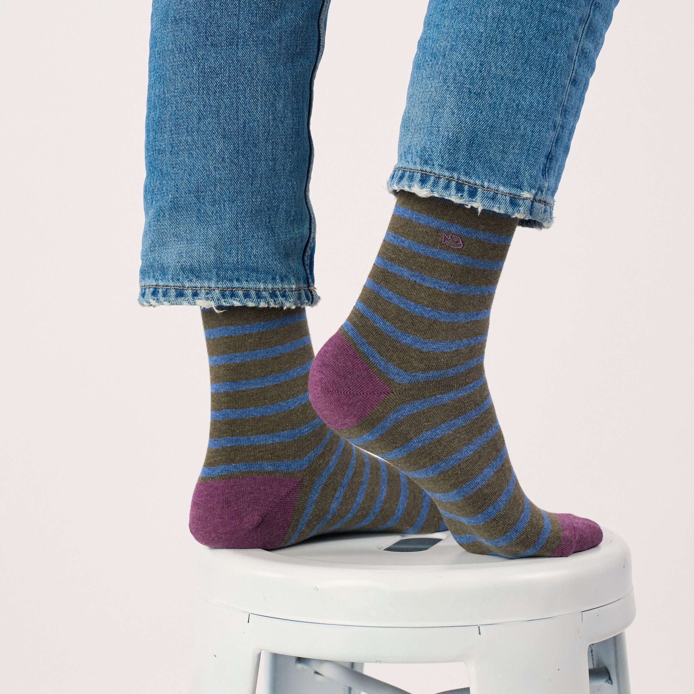 Combed cotton socks with wide stripes BILLYBELT Khaki