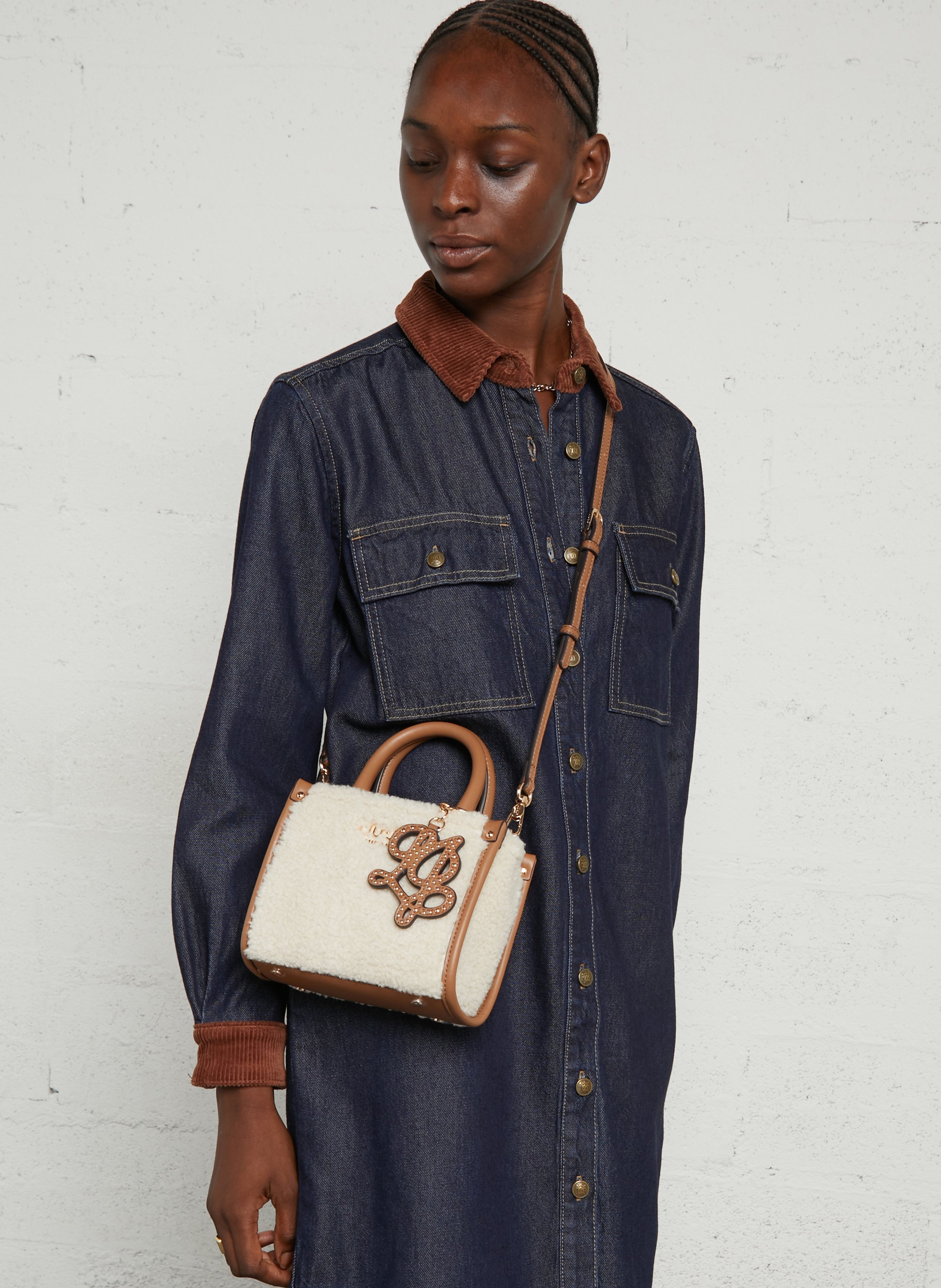 Sac bandoulière en fourrure synthétique LIU JO Beige