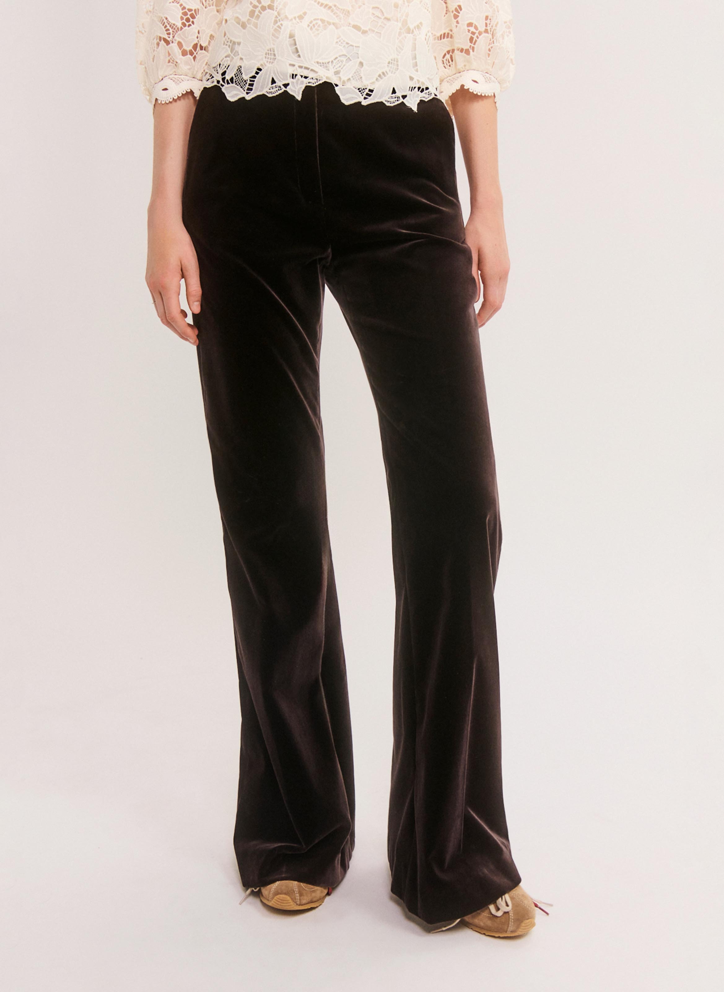 Flare velvet smooth pants PABLO Brown