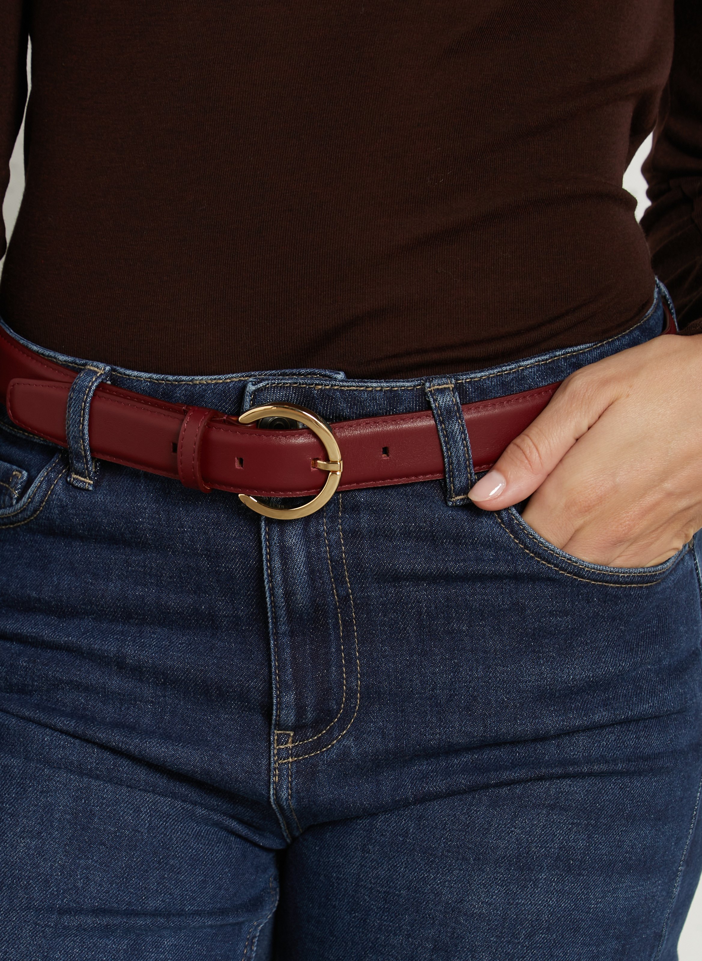 Ceinture à boucle ronde en cuir MAISON BOINET Rouge