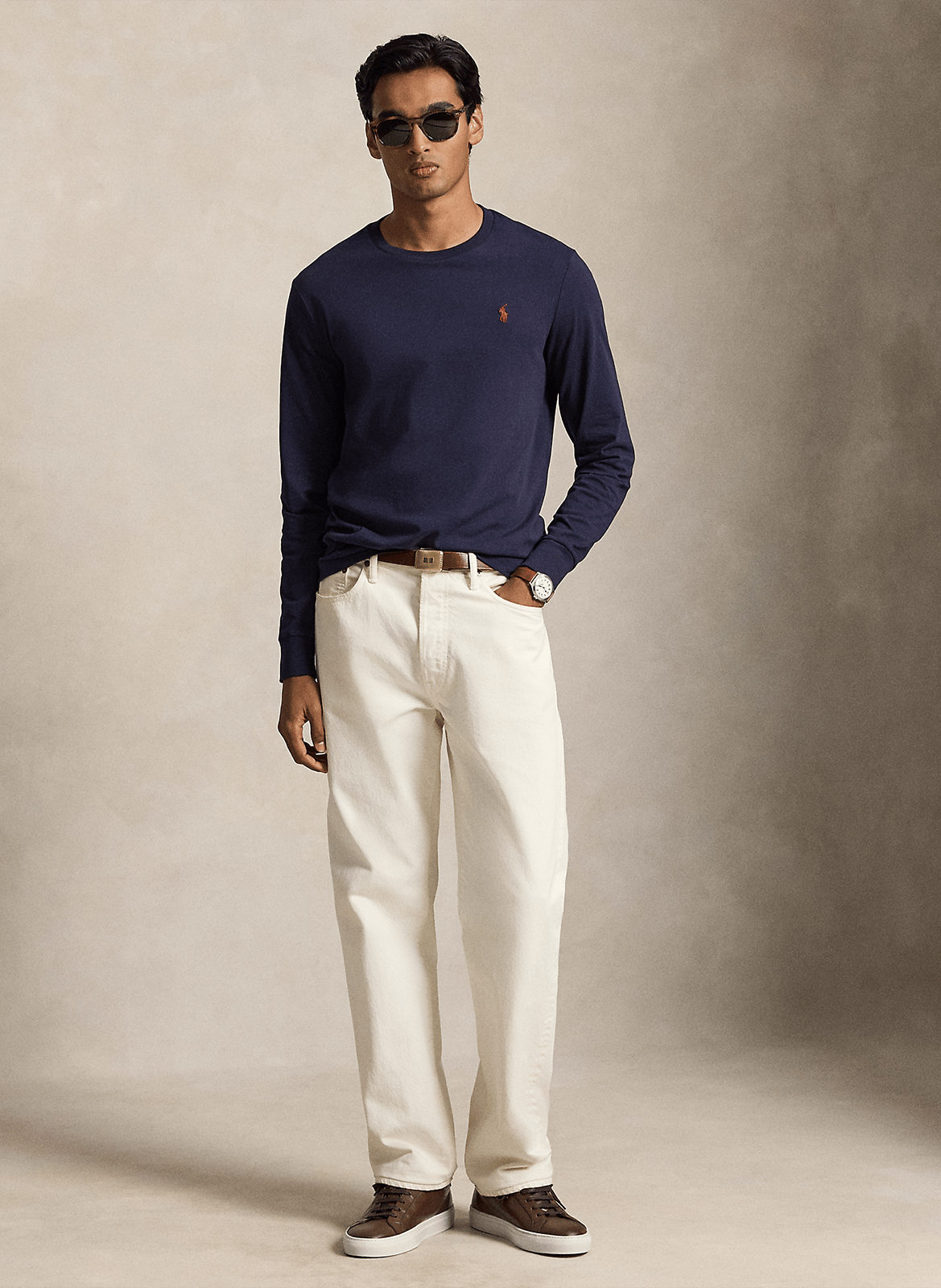 Einfarbiges Baumwoll-T-Shirt mit Rundhalsausschnitt, Slim Fit POLO RALPH LAUREN Blau
