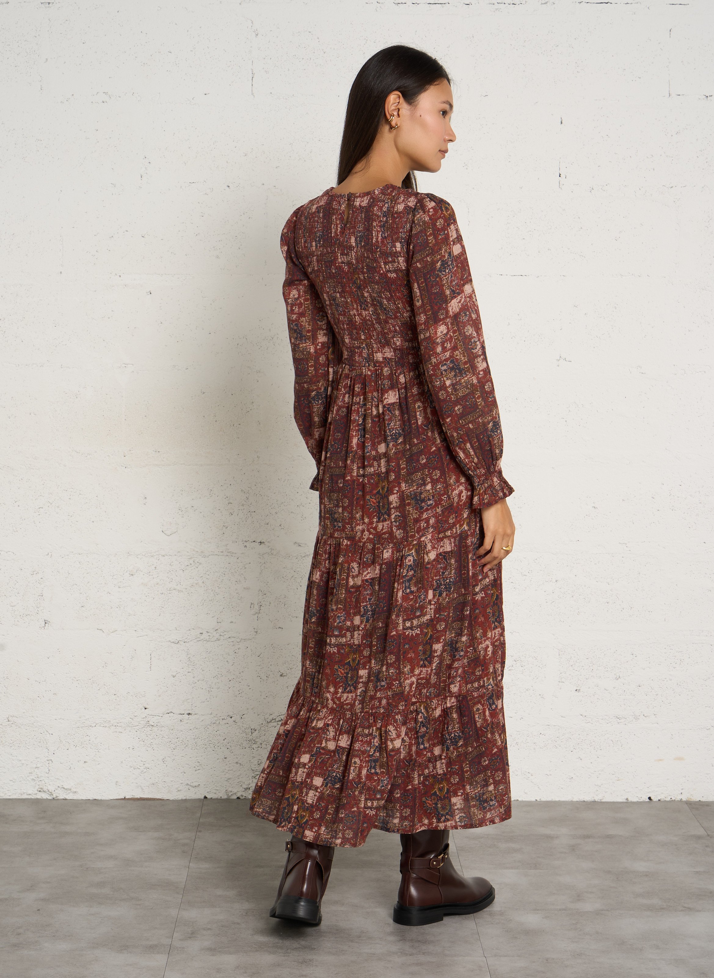 Langes Baumwollkleid mit Print MAISON HOTEL Braun