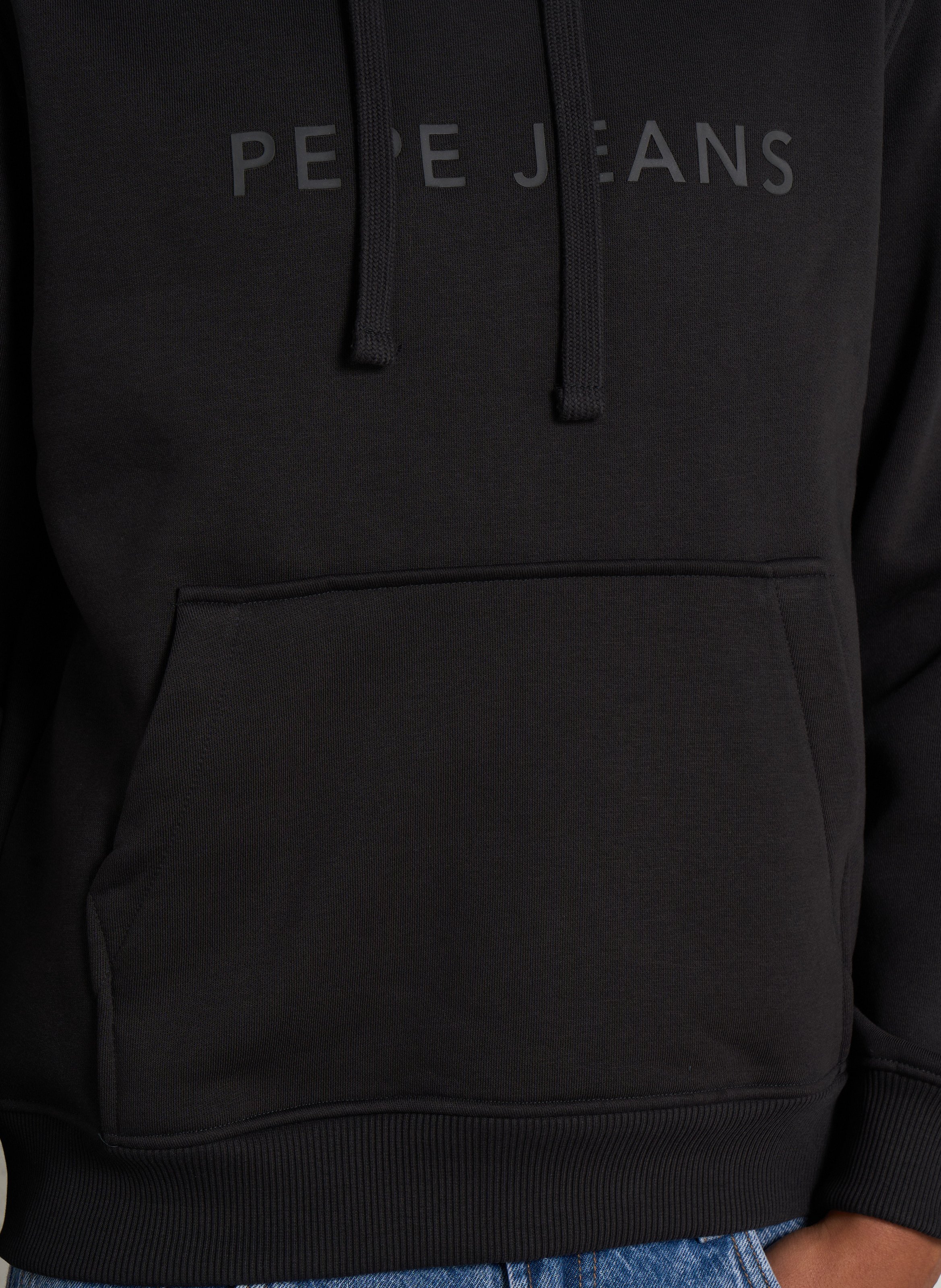 Einfarbiger Hoodie mit gesticktem Logo. PEPE JEANS Schwarz