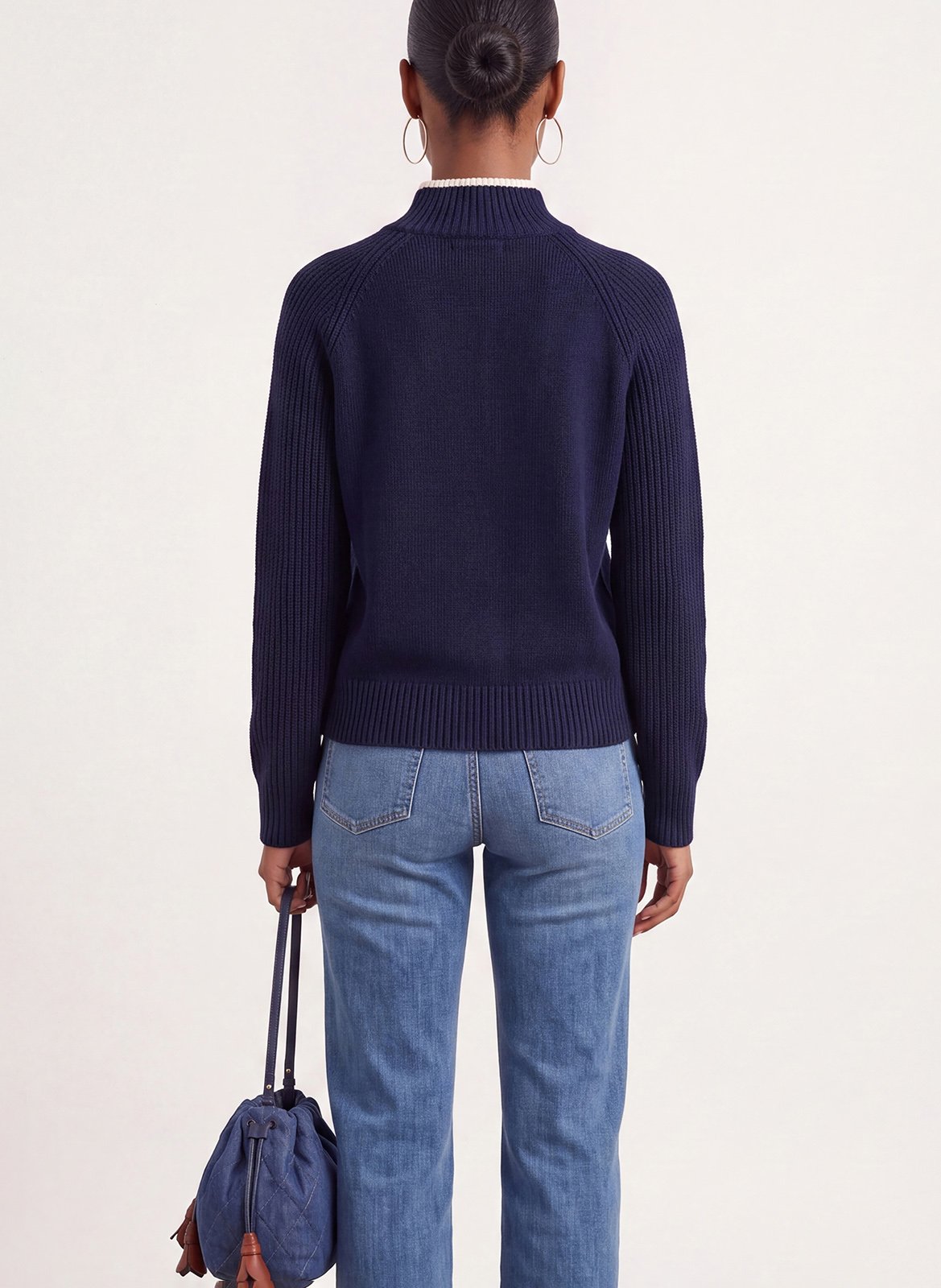 Pull droit col montant en laine mélangée KOOKAI Bleu