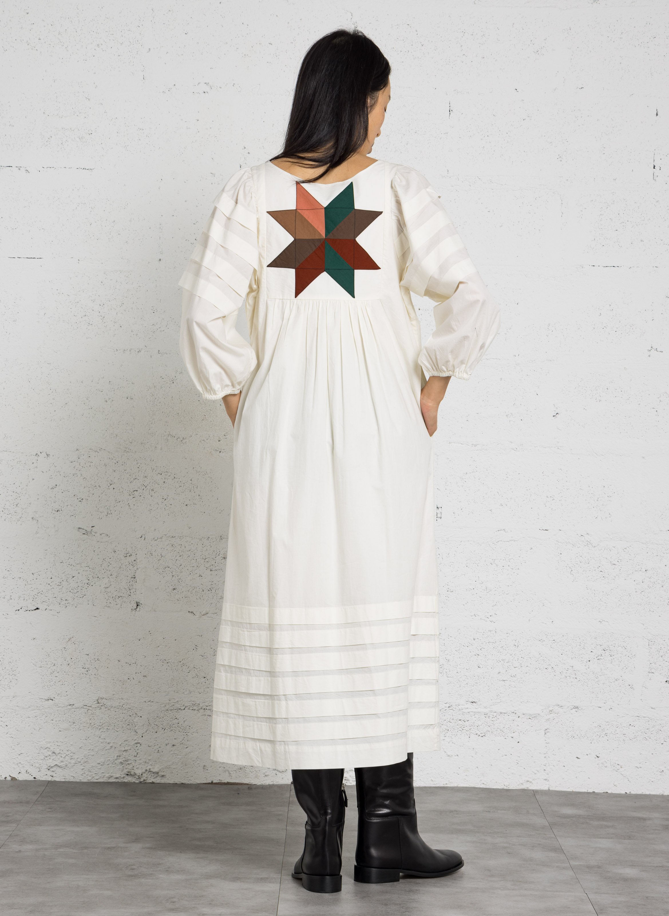 Midi dress with puff sleeves in cotton LEON & HARPER White