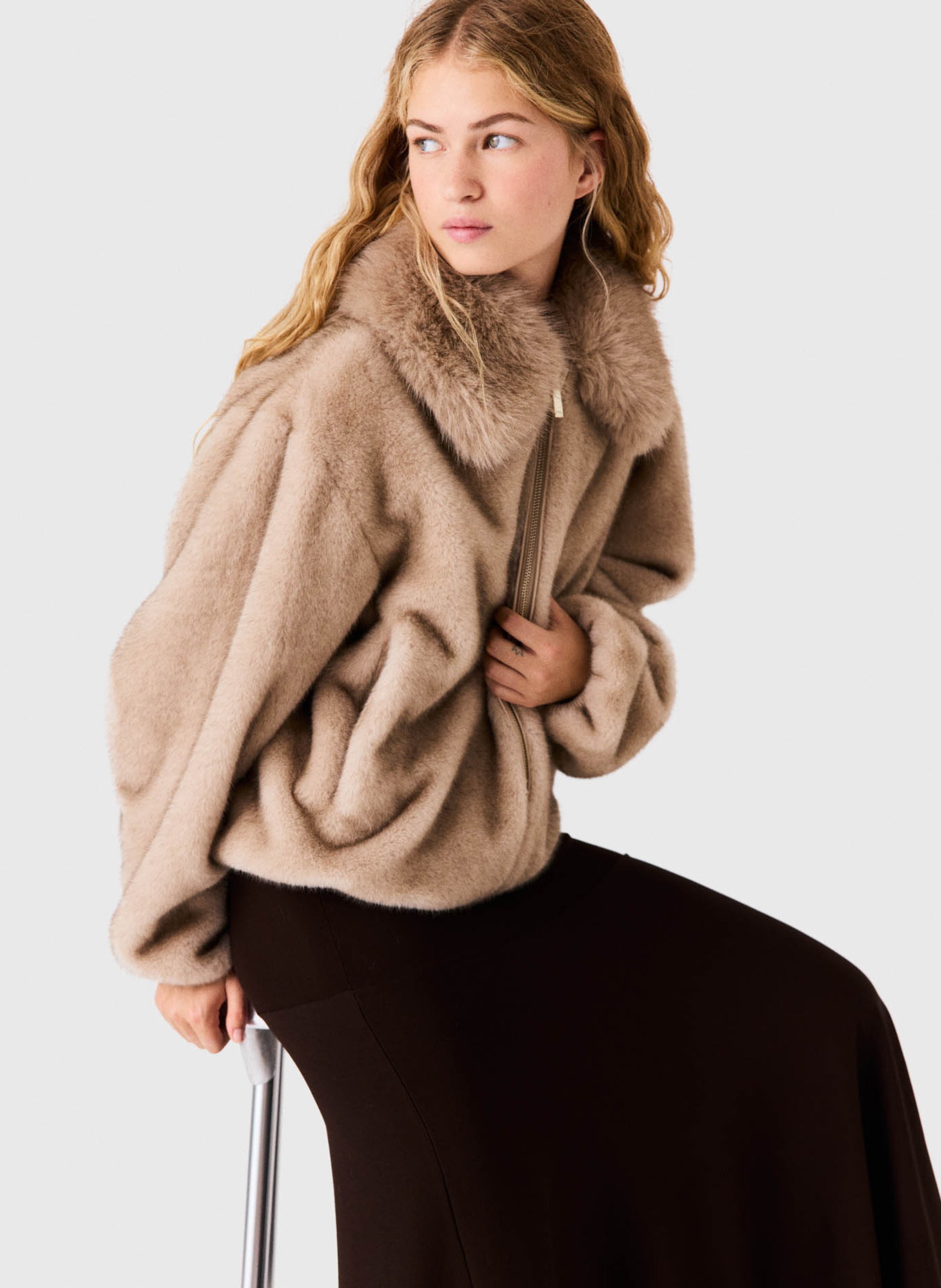 Oversized jas met faux fur-effect MAJE Beige