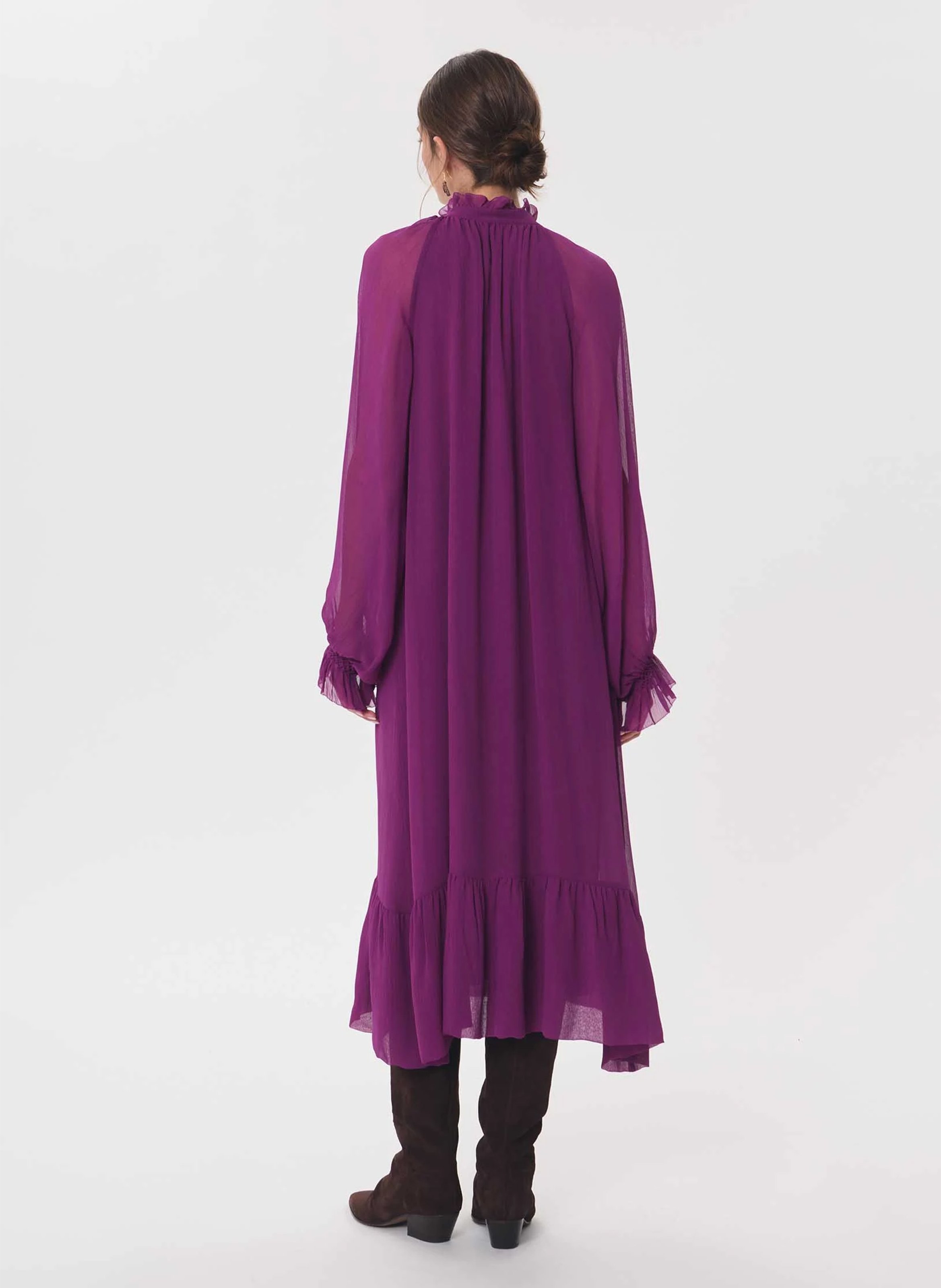 Volumineuze lange jurk met opstaande kraag | Violet TARA JARMON Dames