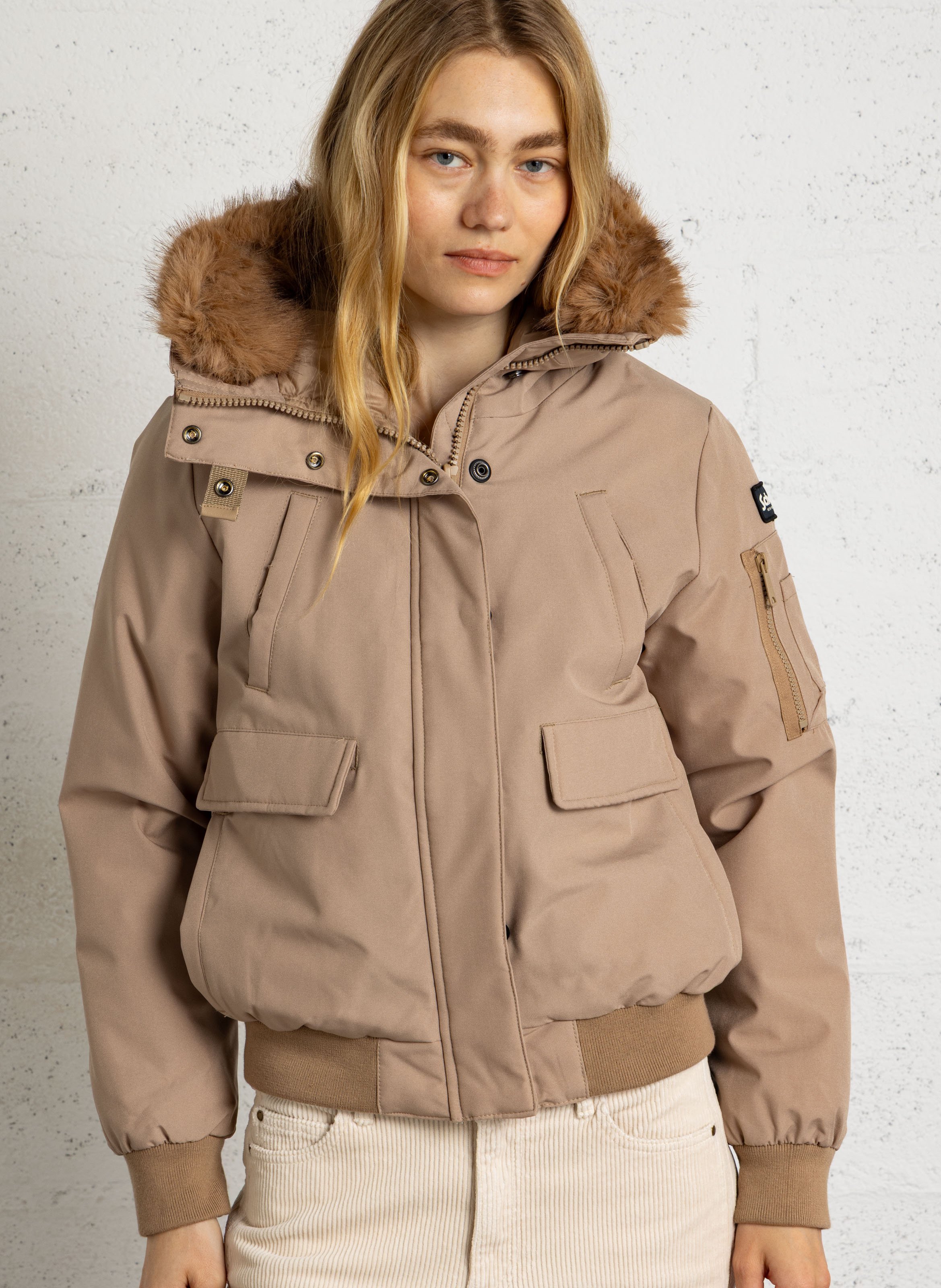 Short hooded jacket with a high collar SCHOTT Beige