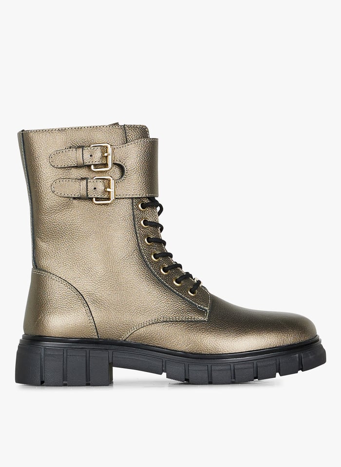 Grained Leather Lace up Ankle Boots Bronze Les Tropeziennes Par M