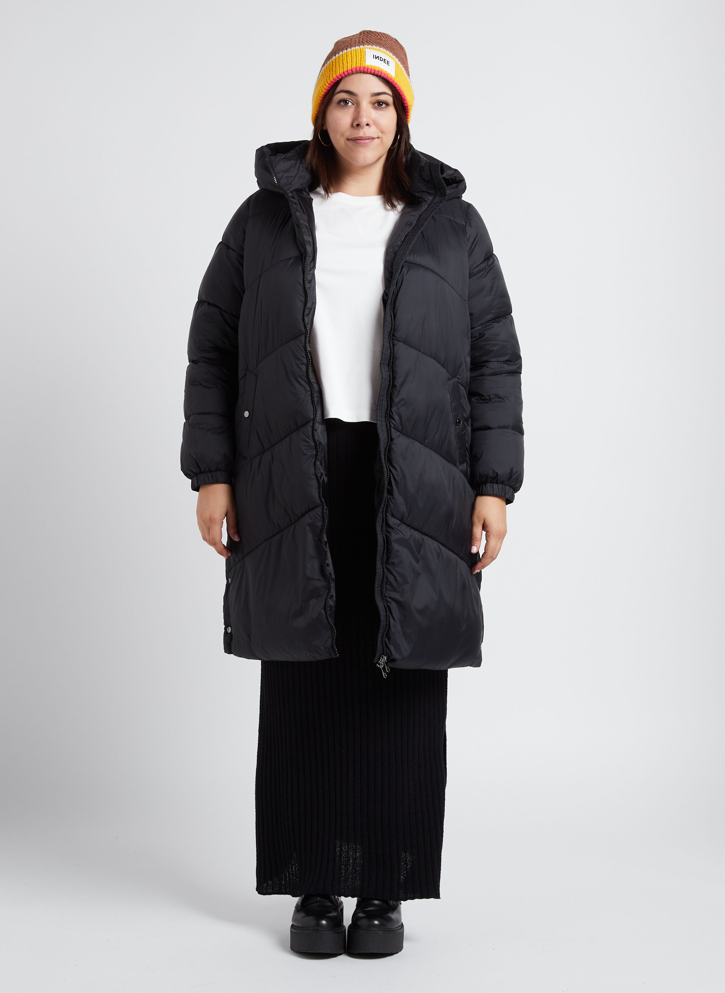 Black Long high neck down jacket with hood