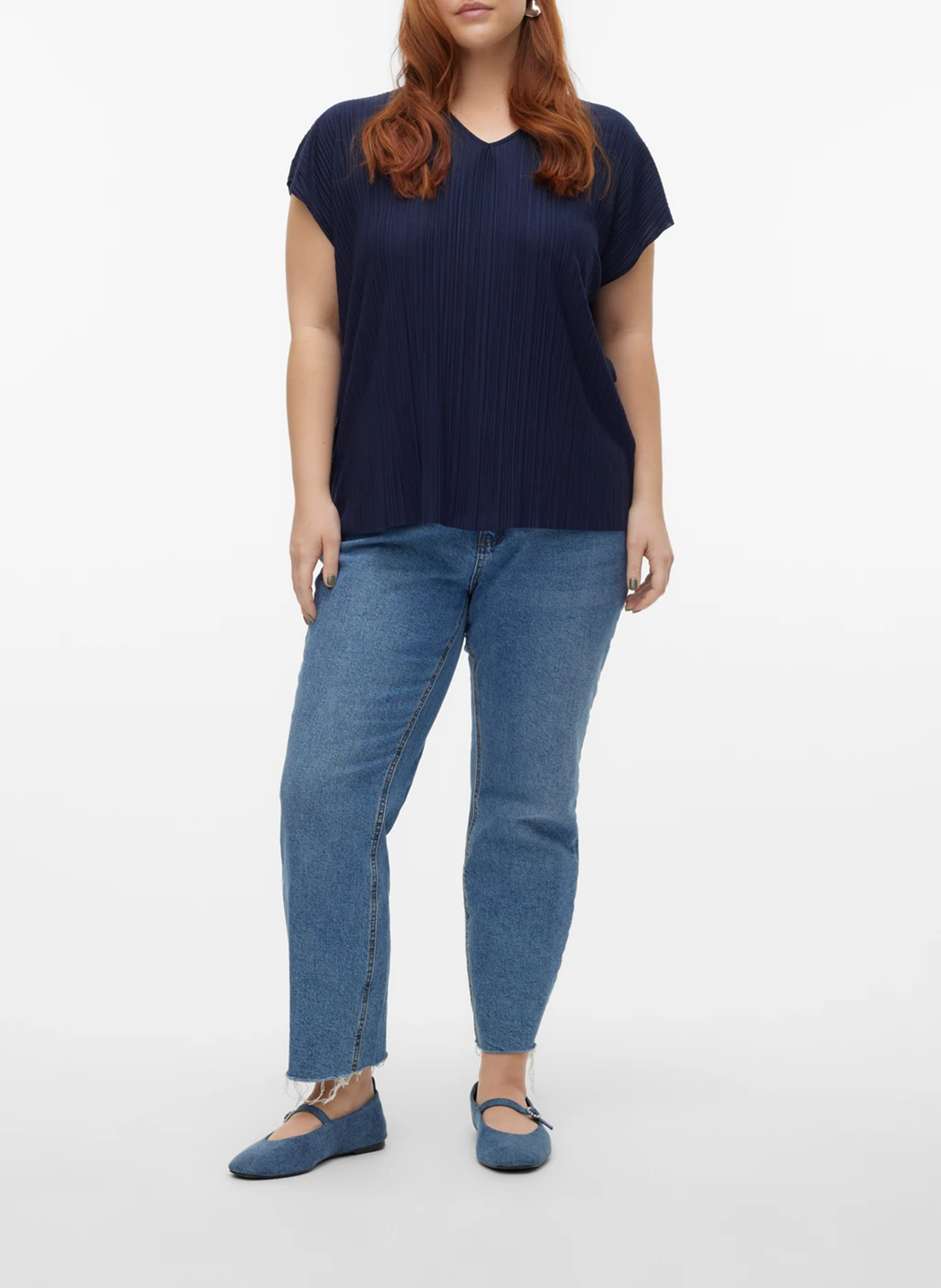 Short-sleeved pleated T-shirt VERO MODA CURVE Blue