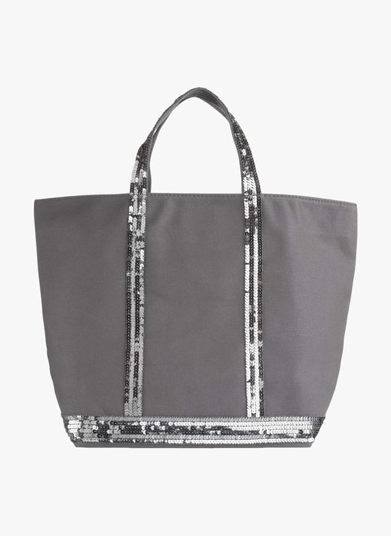 トートバッグ Canvas and Sequin Tote Bag L + Zipped in Charcoal Cotton Sequined cotton canvas tote bag Anthracite Vanessa Bruno
