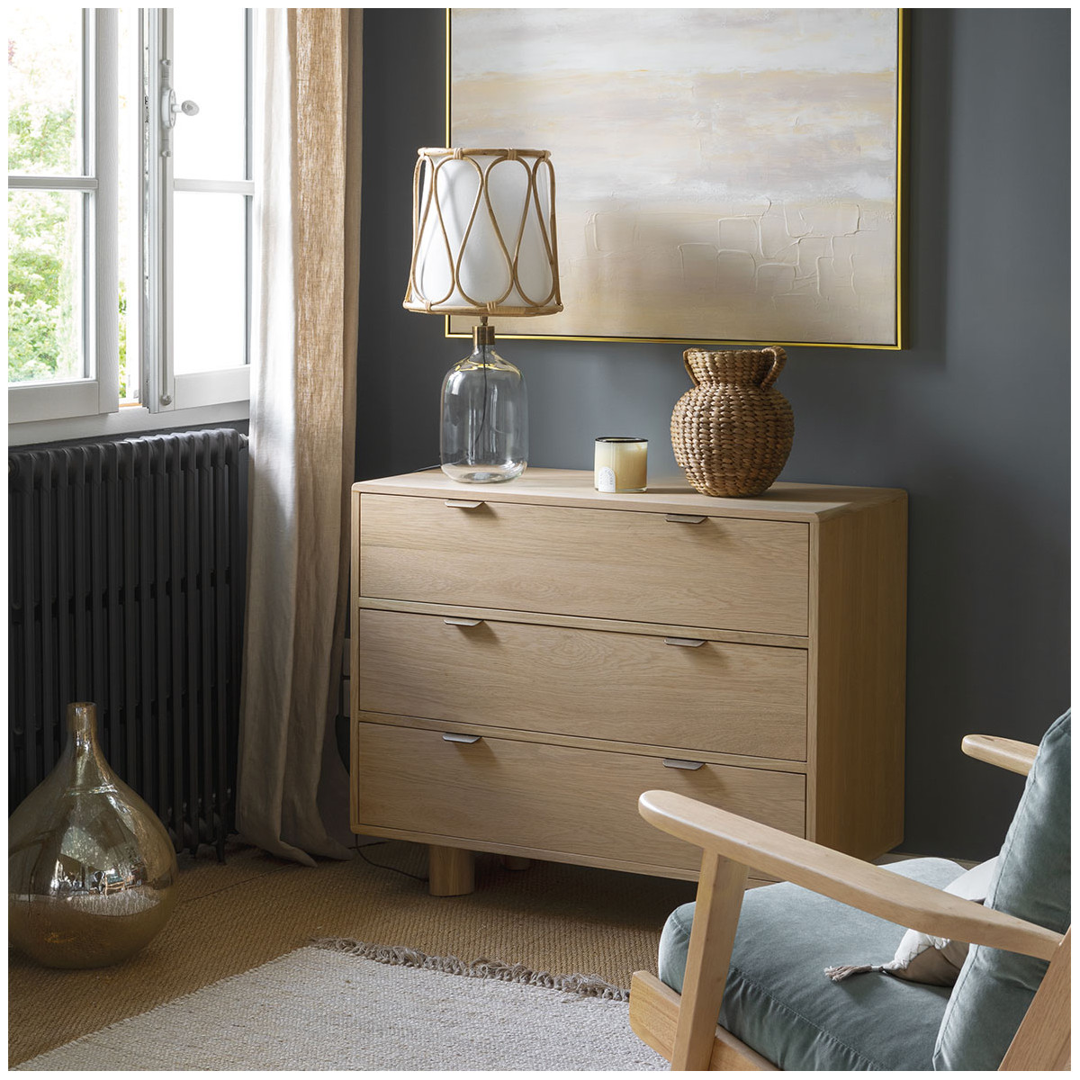 Rattan and cotton lampshade BLANC D'IVOIRE White