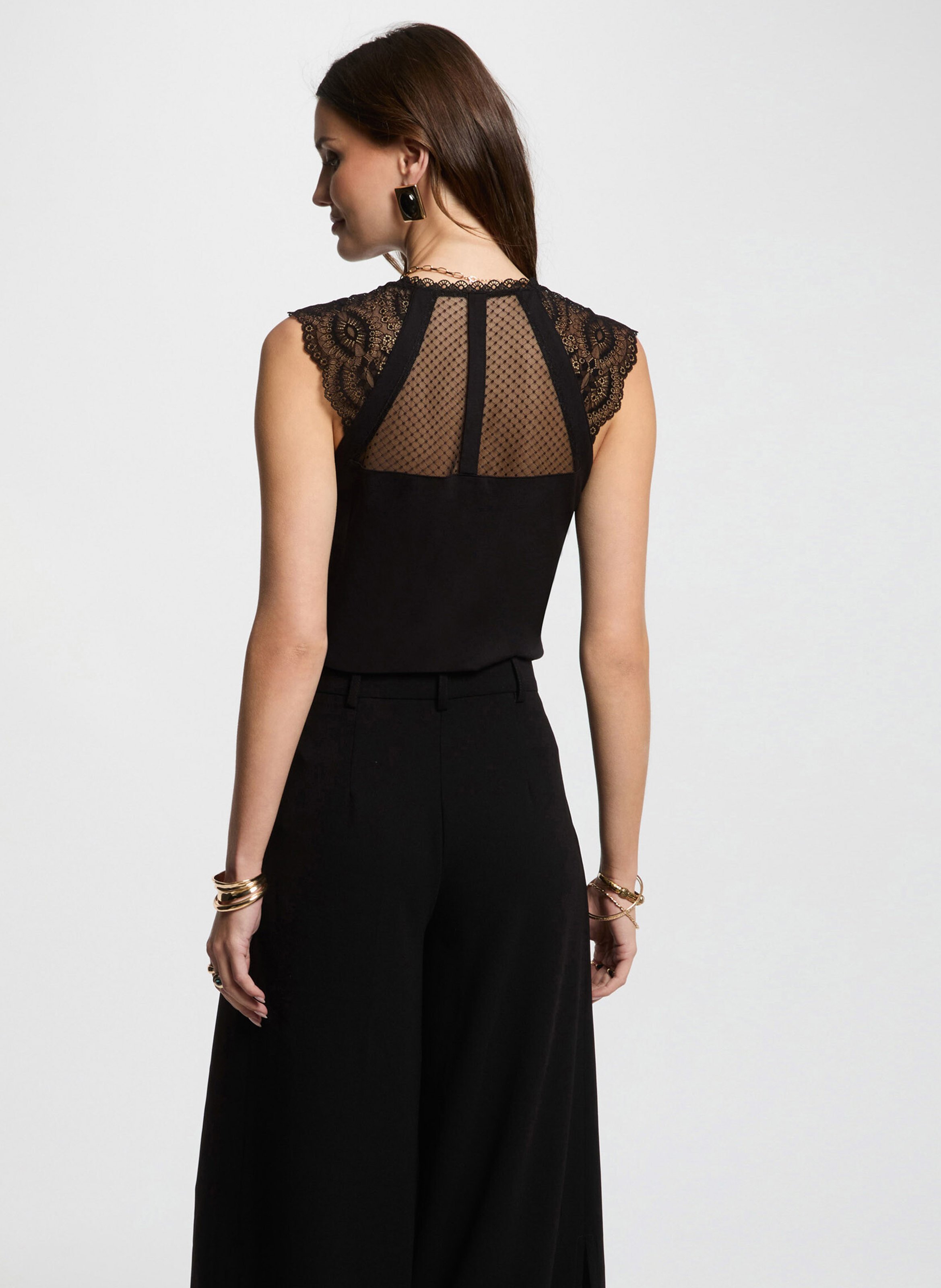 Top sans manches droit à dentelle MORGAN Noir