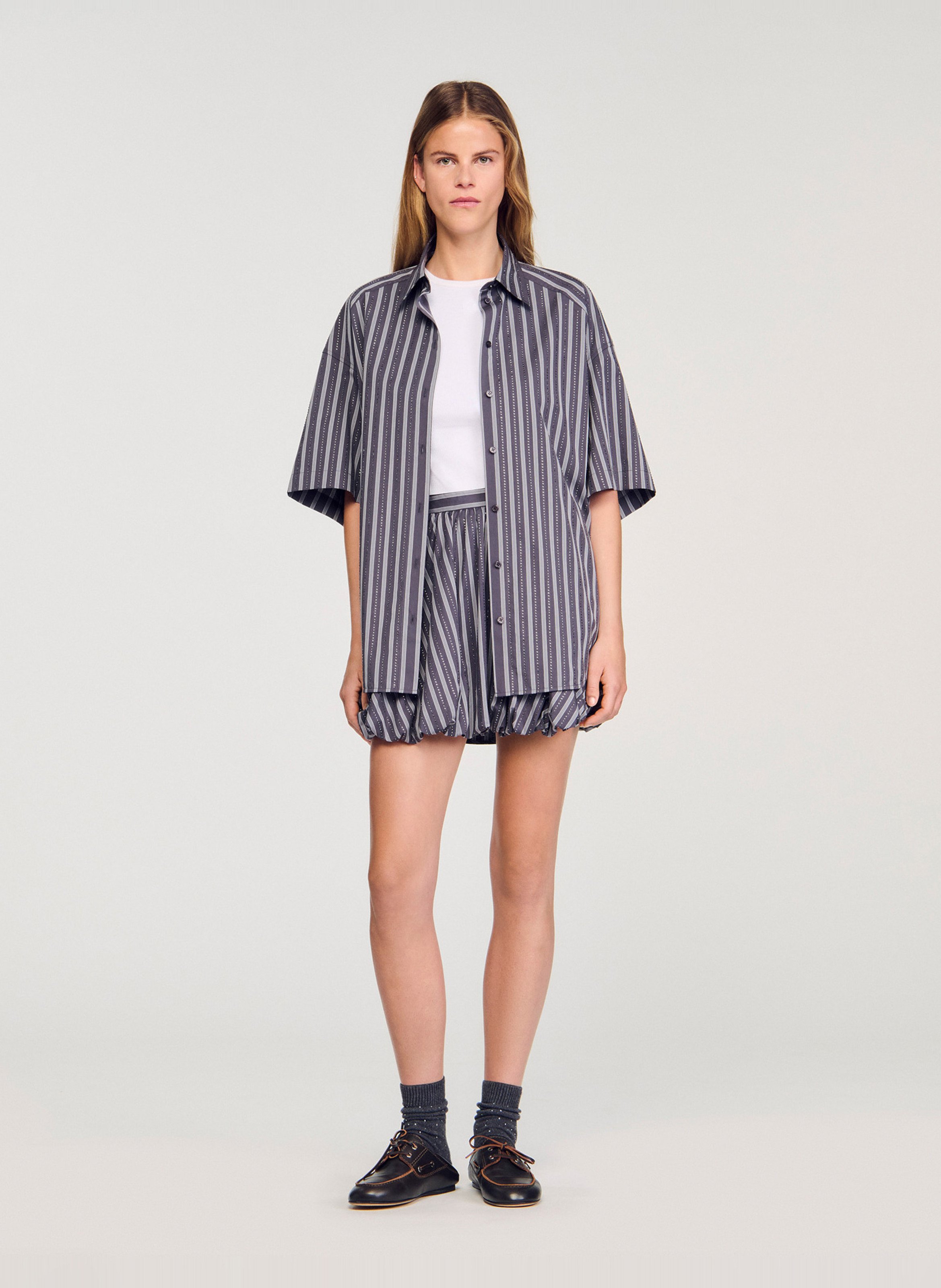 Celena striped cotton oversized shirt SANDRO Grey