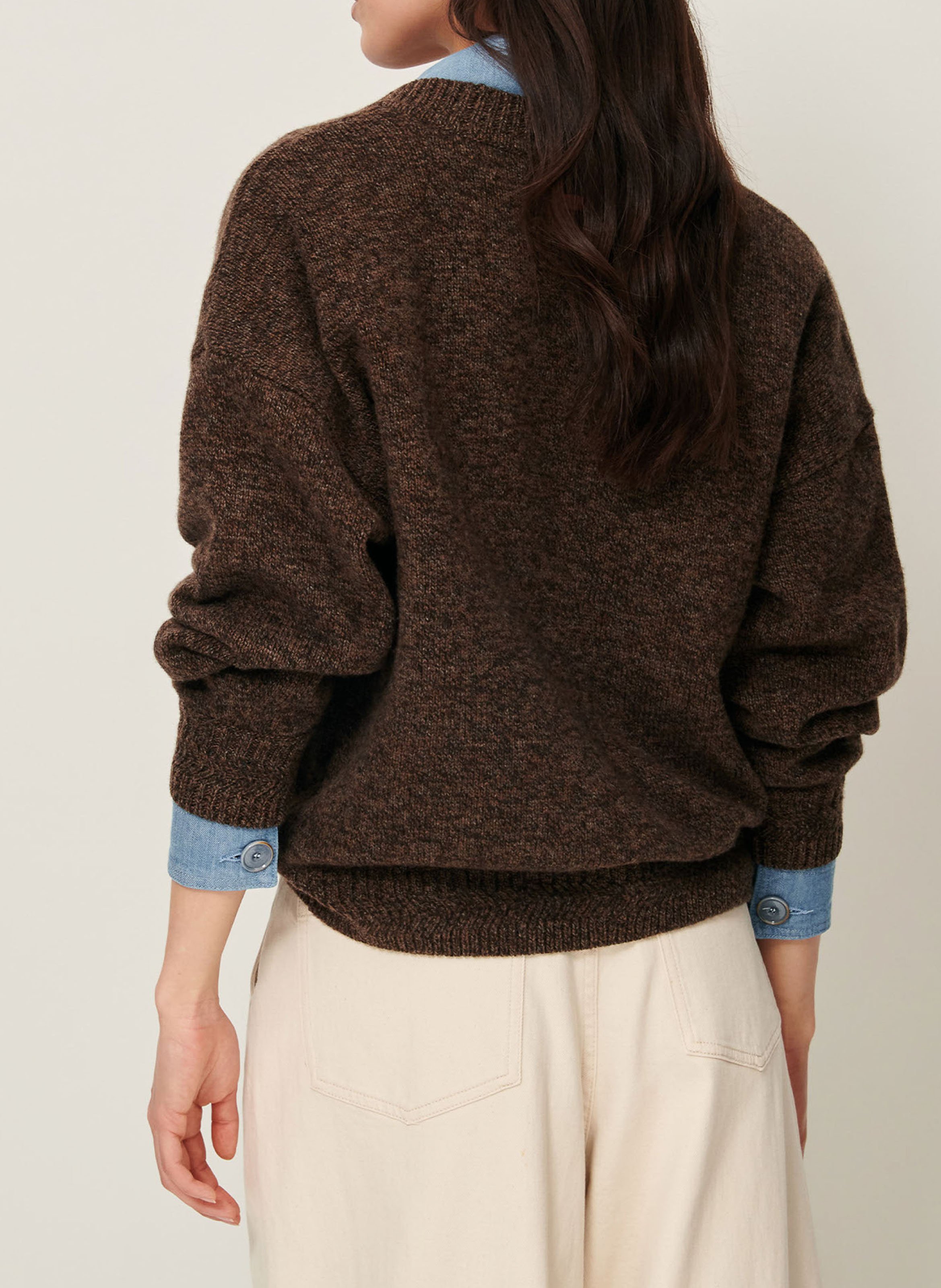 Oversized V-neck merino wool cardigan SESSUN Grey