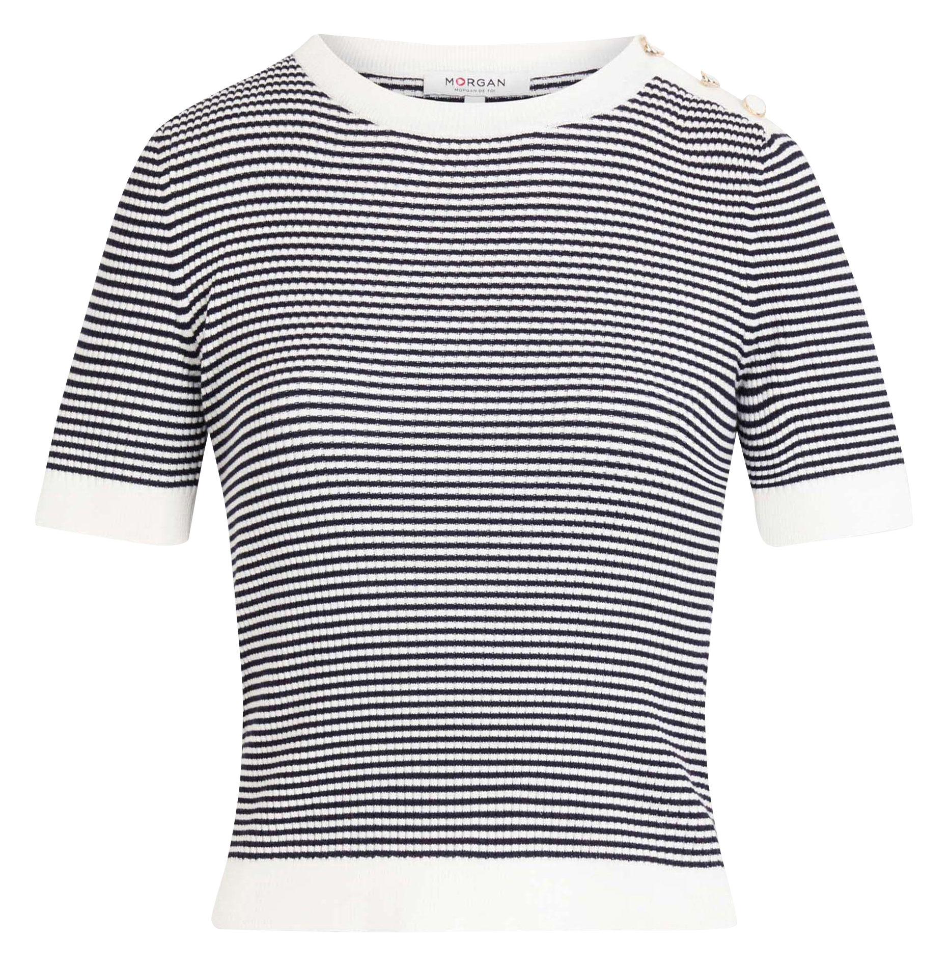 Pull col rond rayé MORGAN Bleu