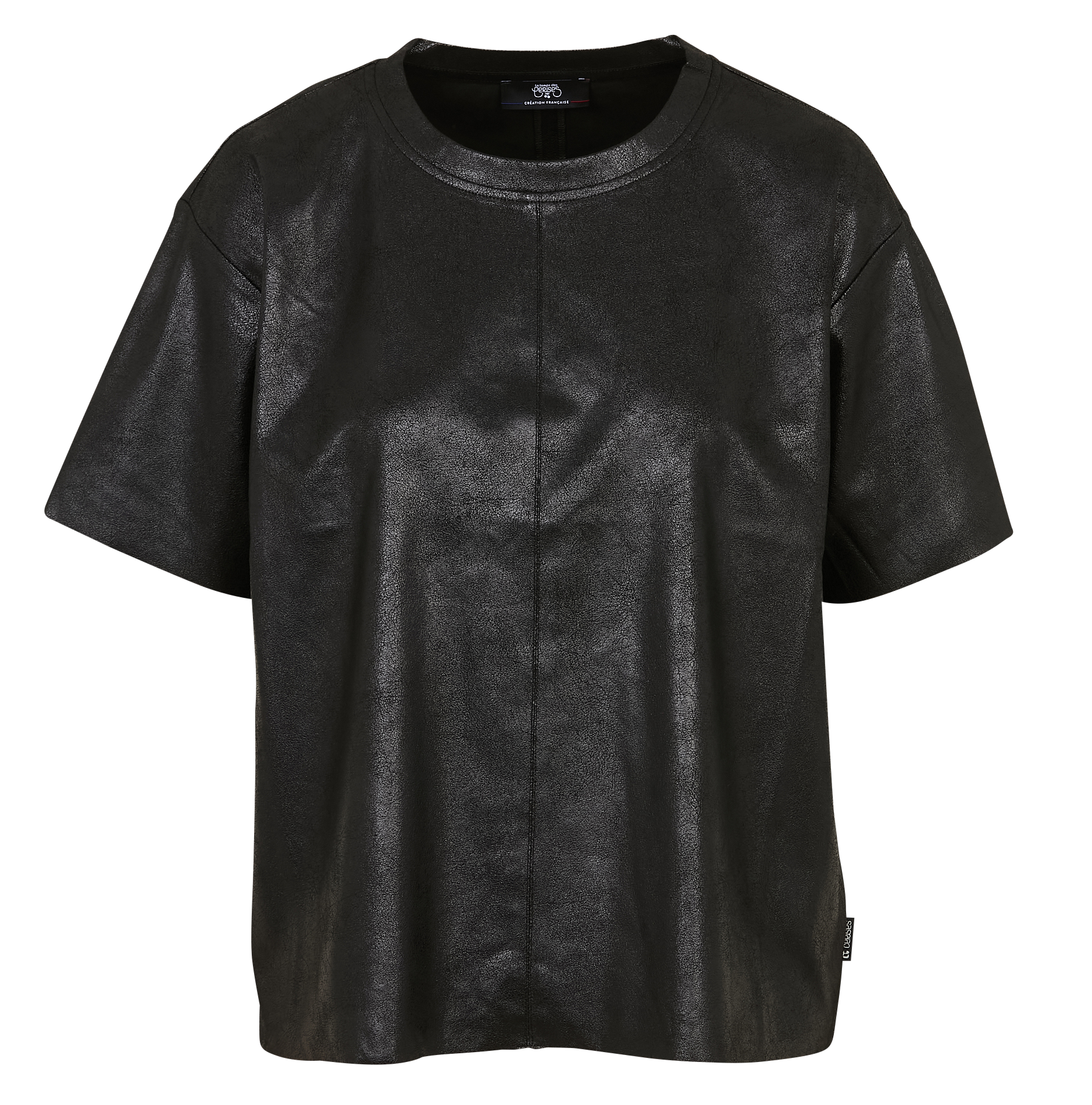 T-shirt met korte mouwen en leren effect LE TEMPS DES CERISES Zwart