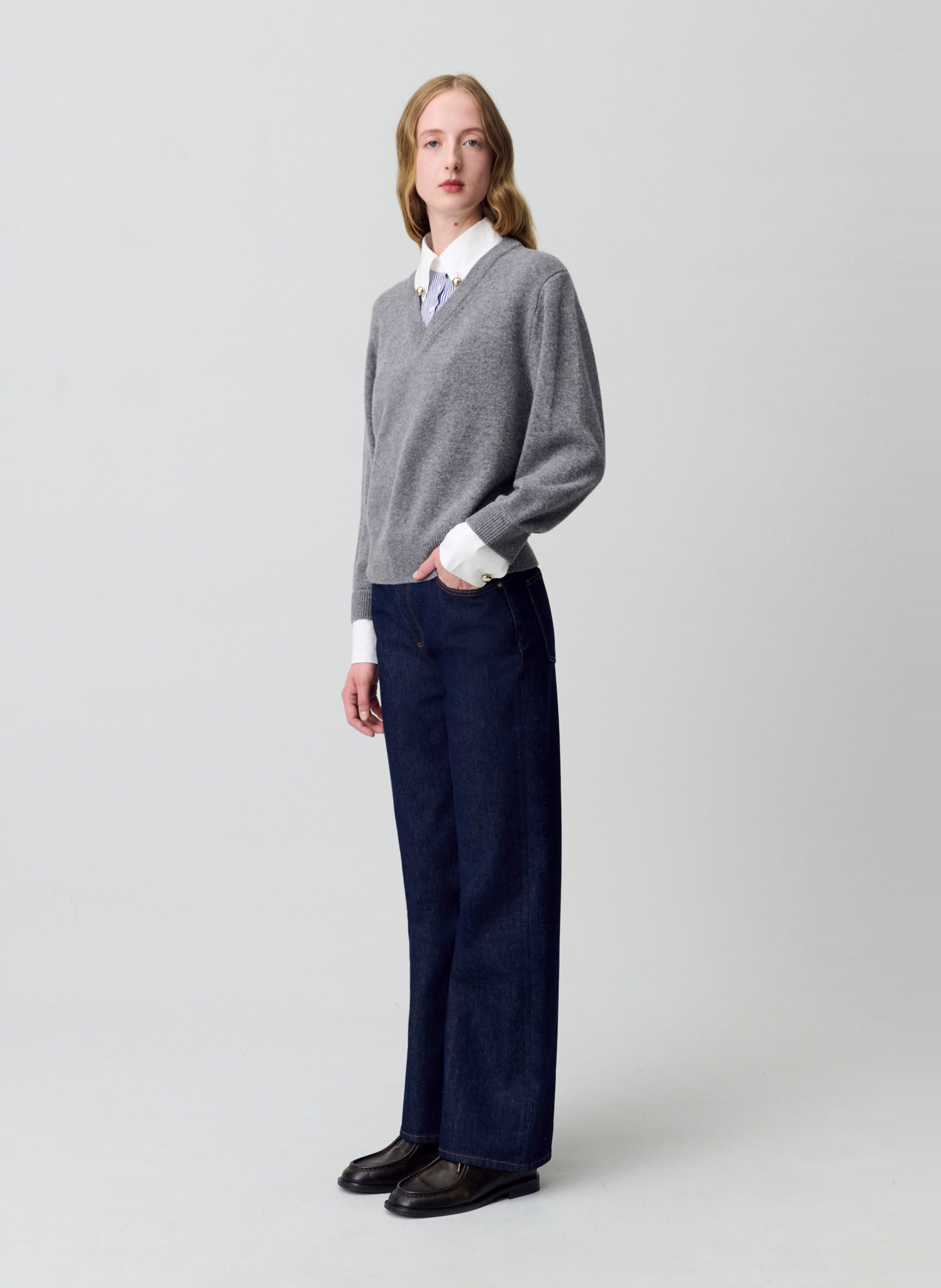 Pull col V en laine CLAUDIE PIERLOT Gris