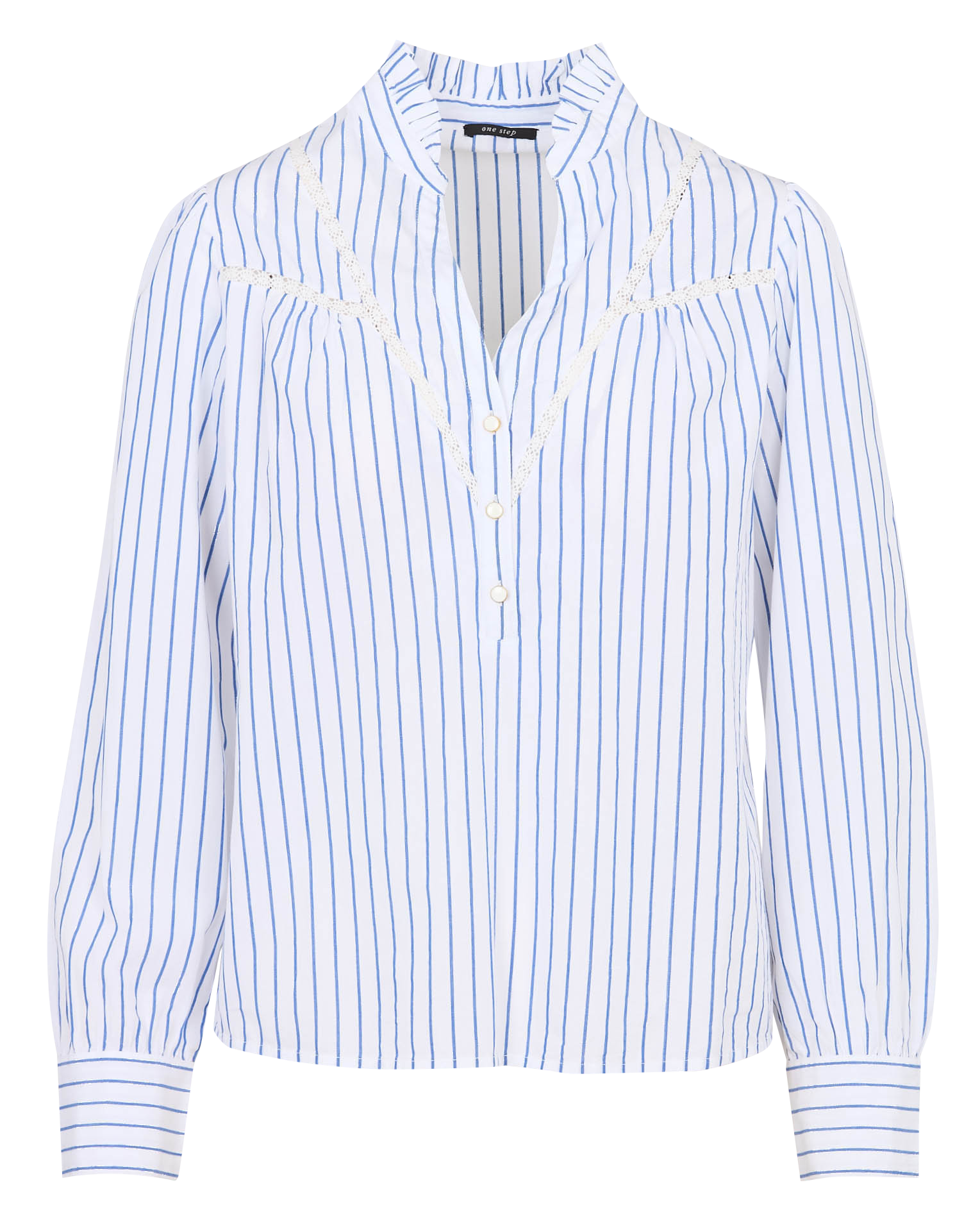 Blouse col V en coton ONE STEP Bleu