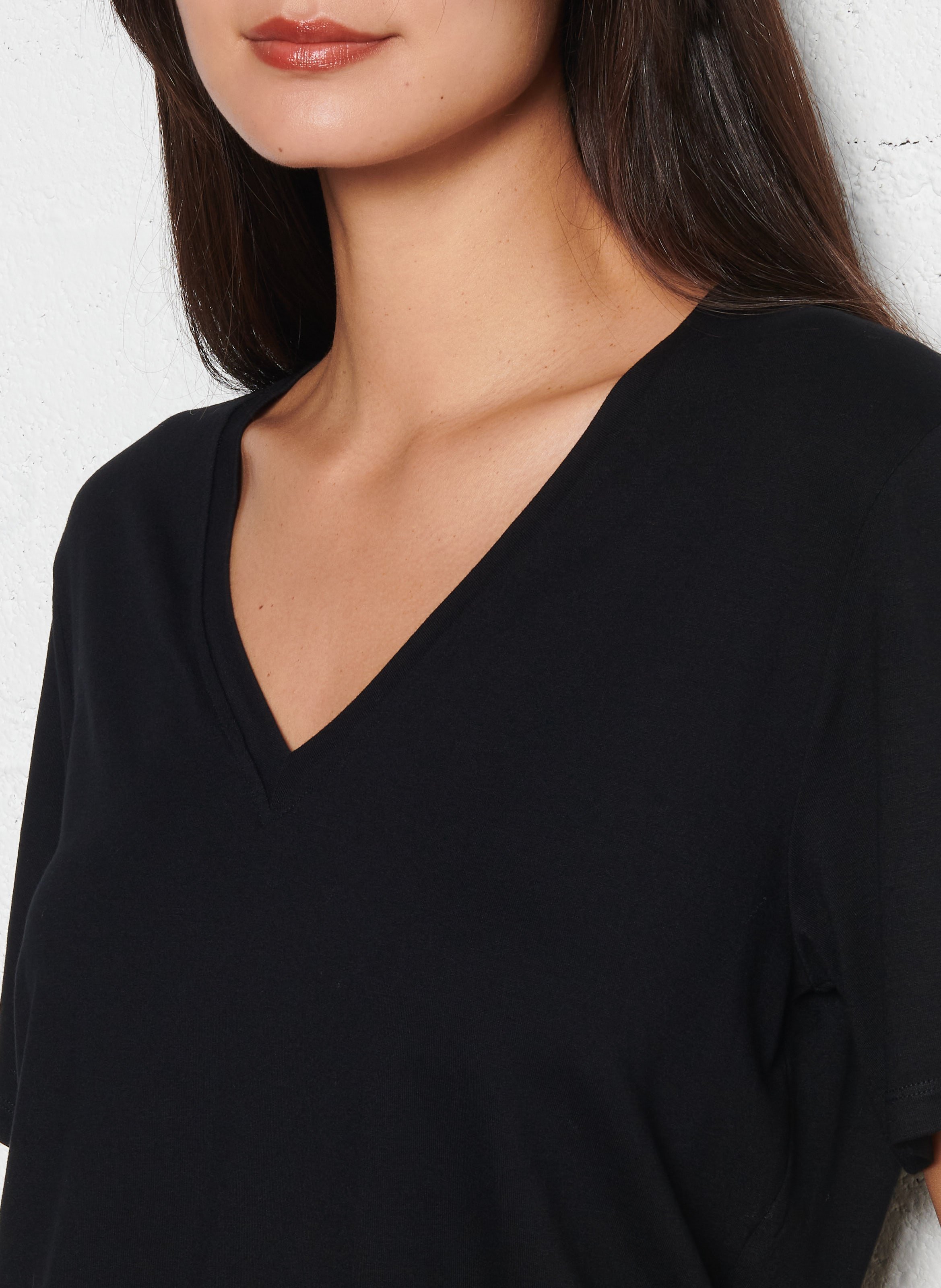 Tee-shirt col V  MAJESTIC FILATURES Noir