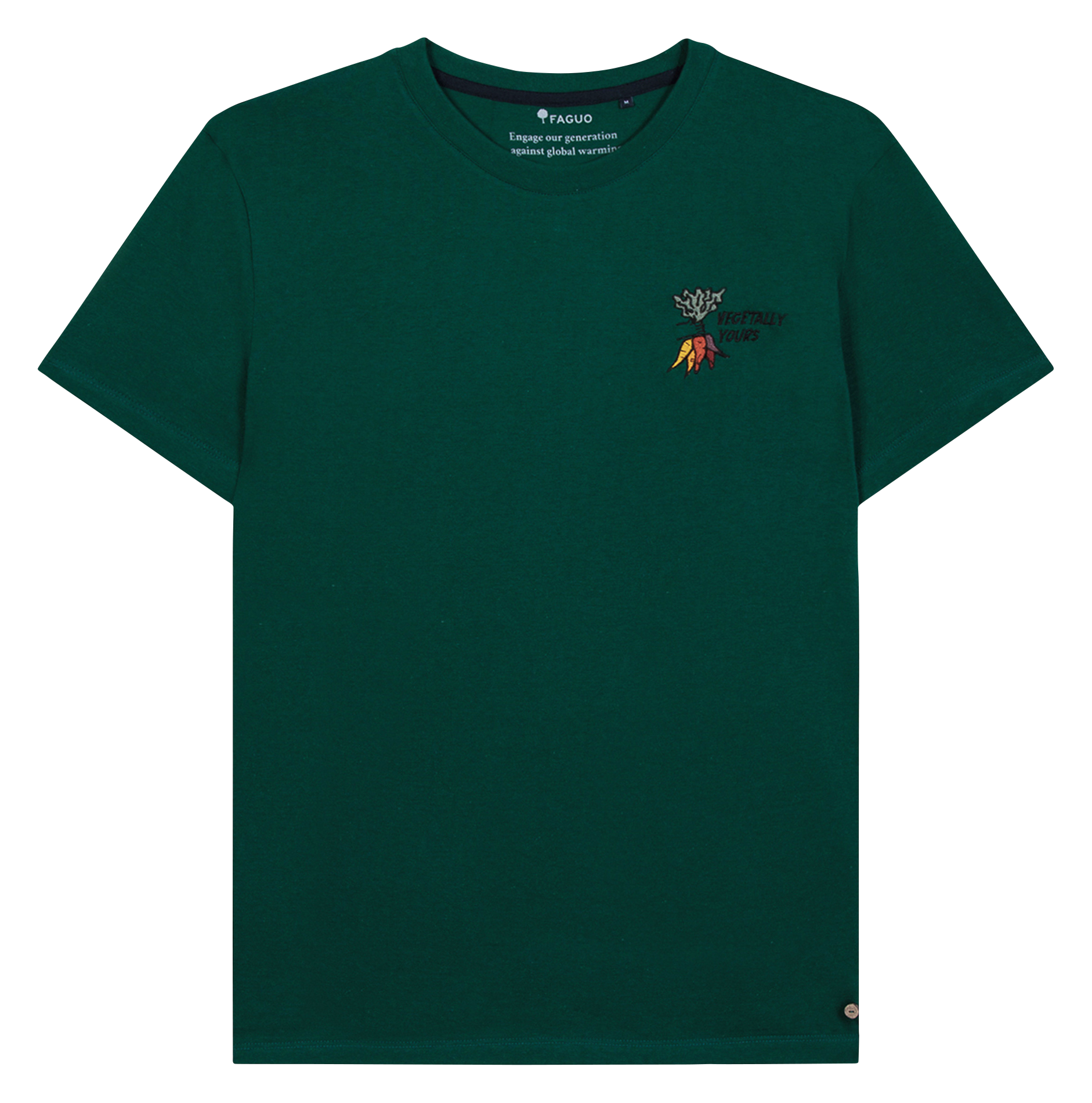 Plain straight t-shirt with chest embroidery FAGUO Green