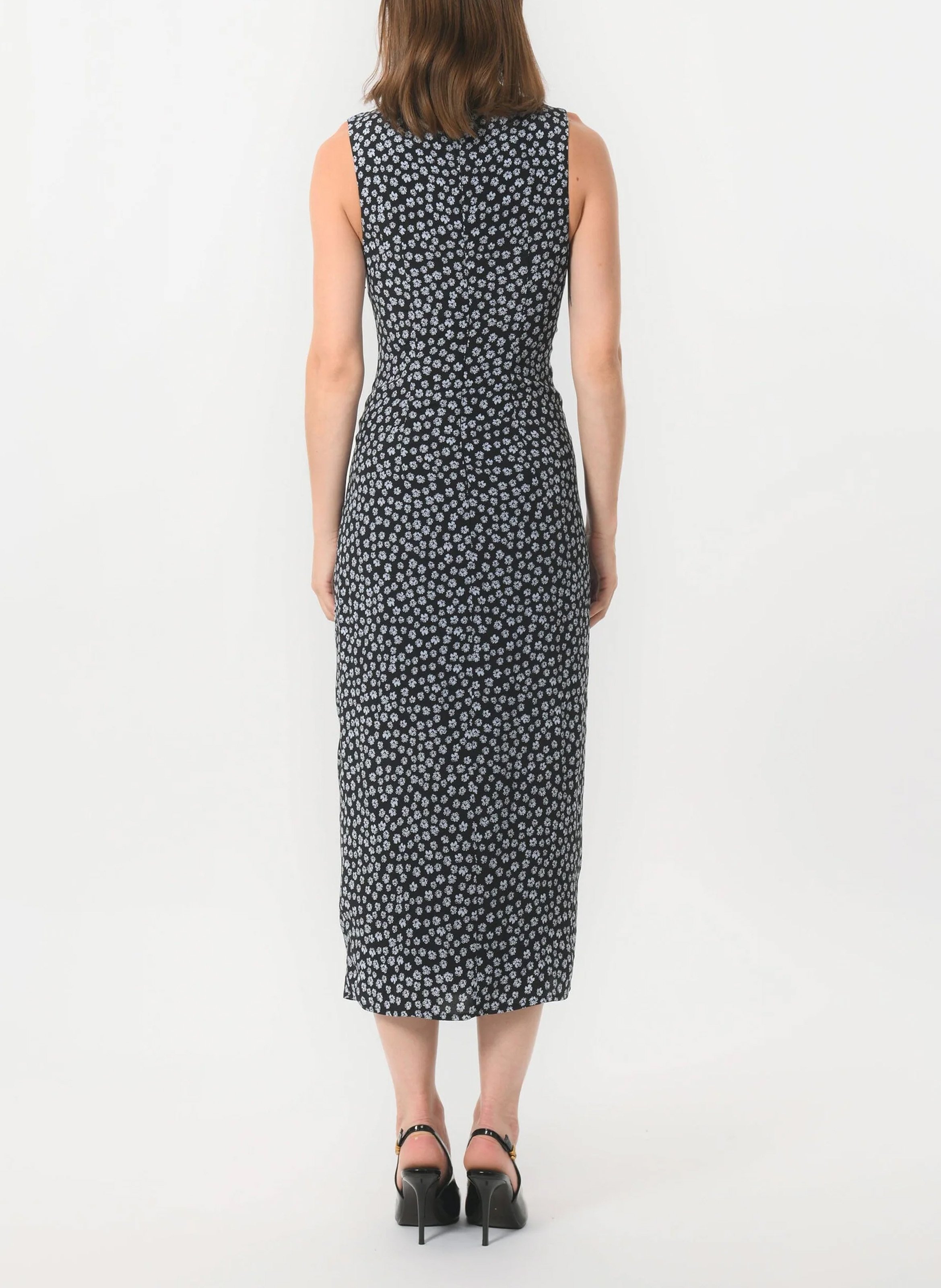 Midi jurk met gedrapeerd bloemenpatroon KOOKAI Zwart