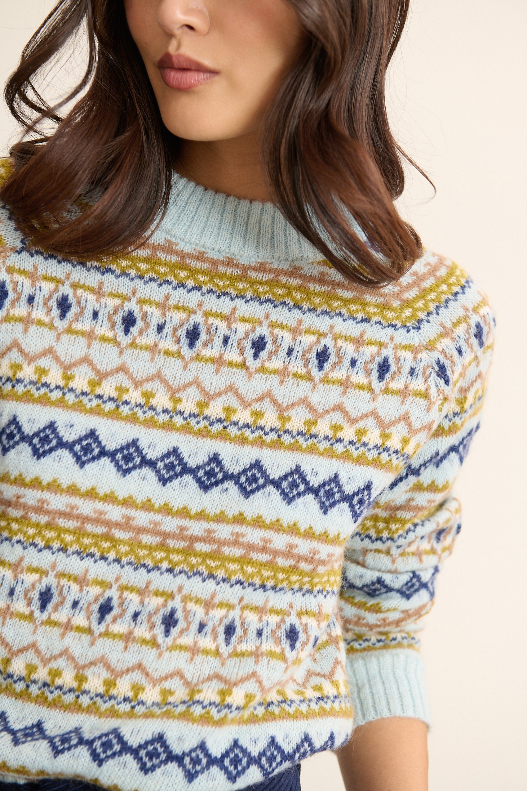 Round neck Norwegian jacquard fancy sweater GARANCE PARIS Blue