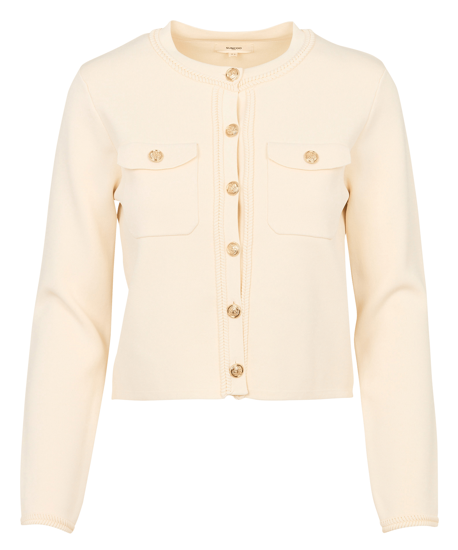 Gilet droit tressé manches longues  SUNCOO Blanc