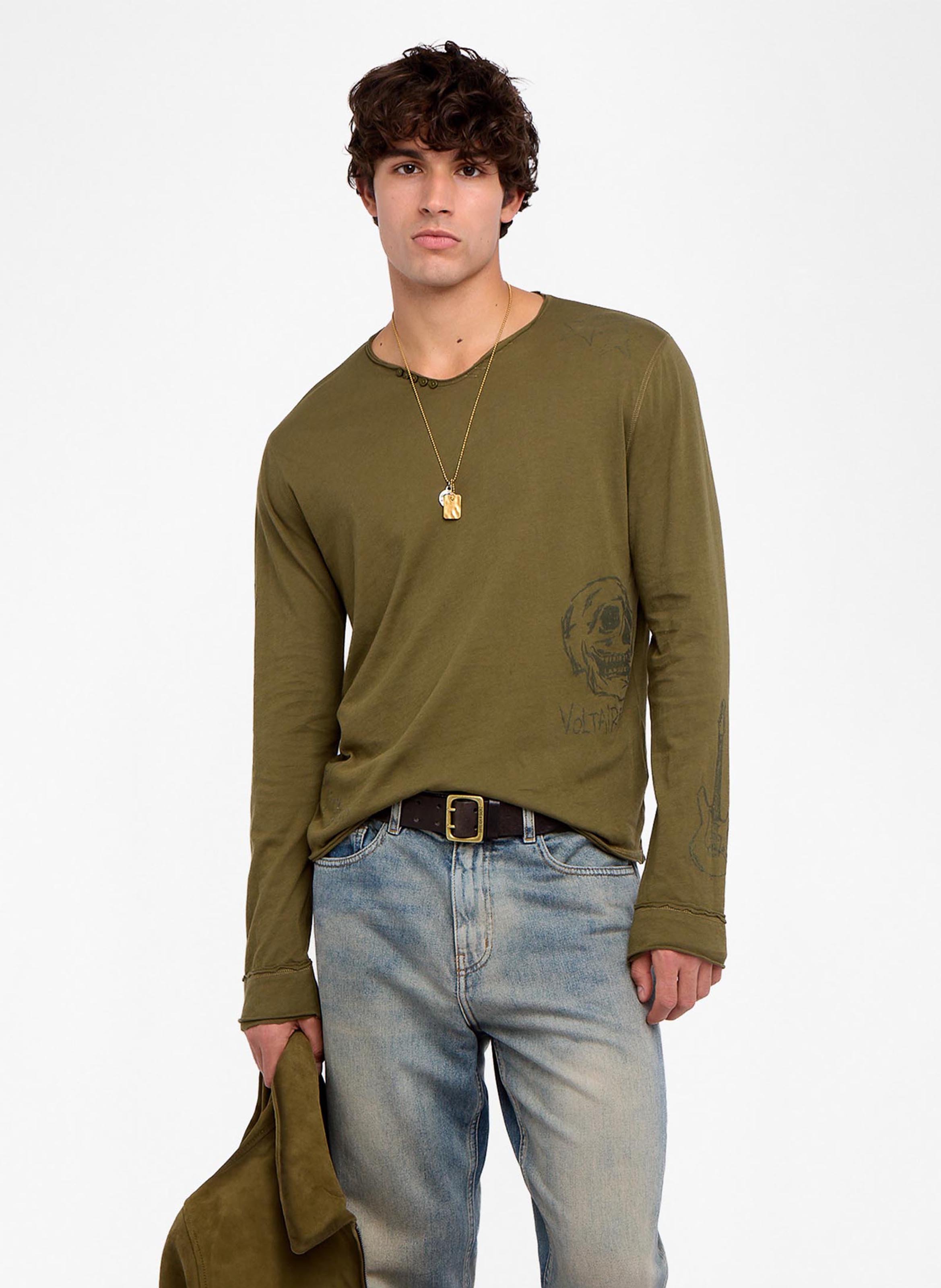 Straight-cut cotton henley T-shirt ZADIG&VOLTAIRE Green
