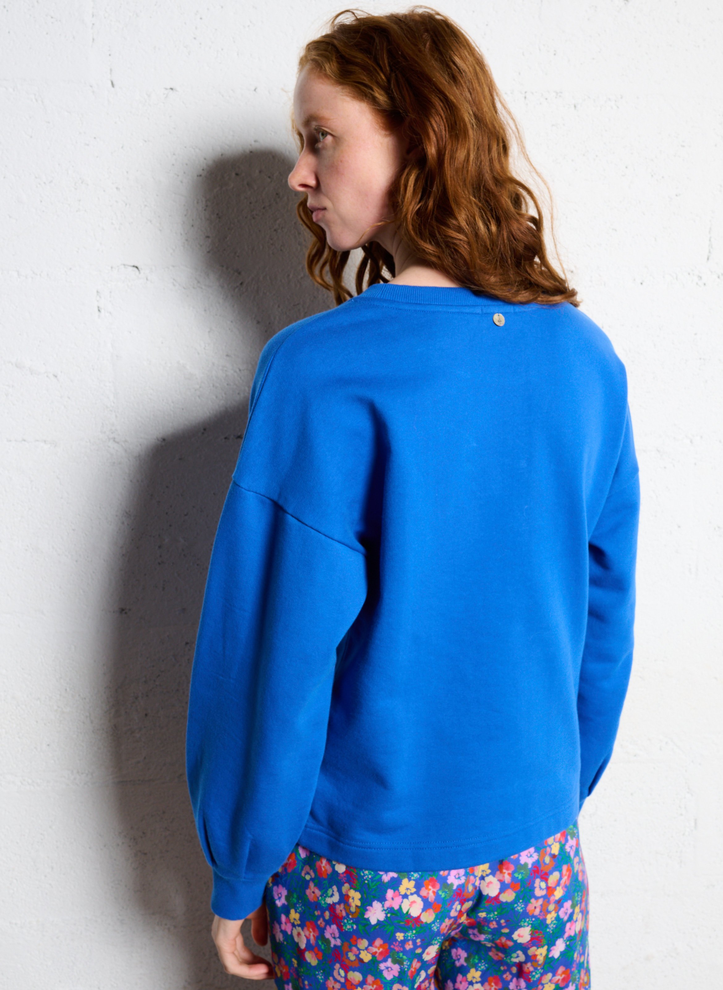 Sweat ample col rond sérigraphié en coton mélangé ONE STEP Bleu