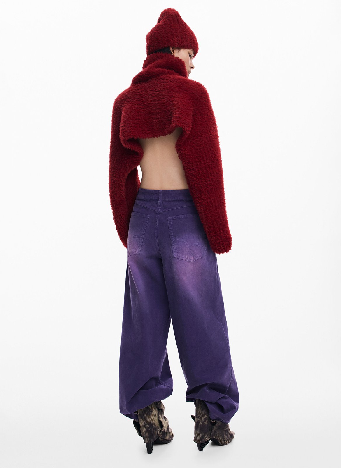 Pack pull crop et bonnet en fausse fourrure DESIGUAL Rouge