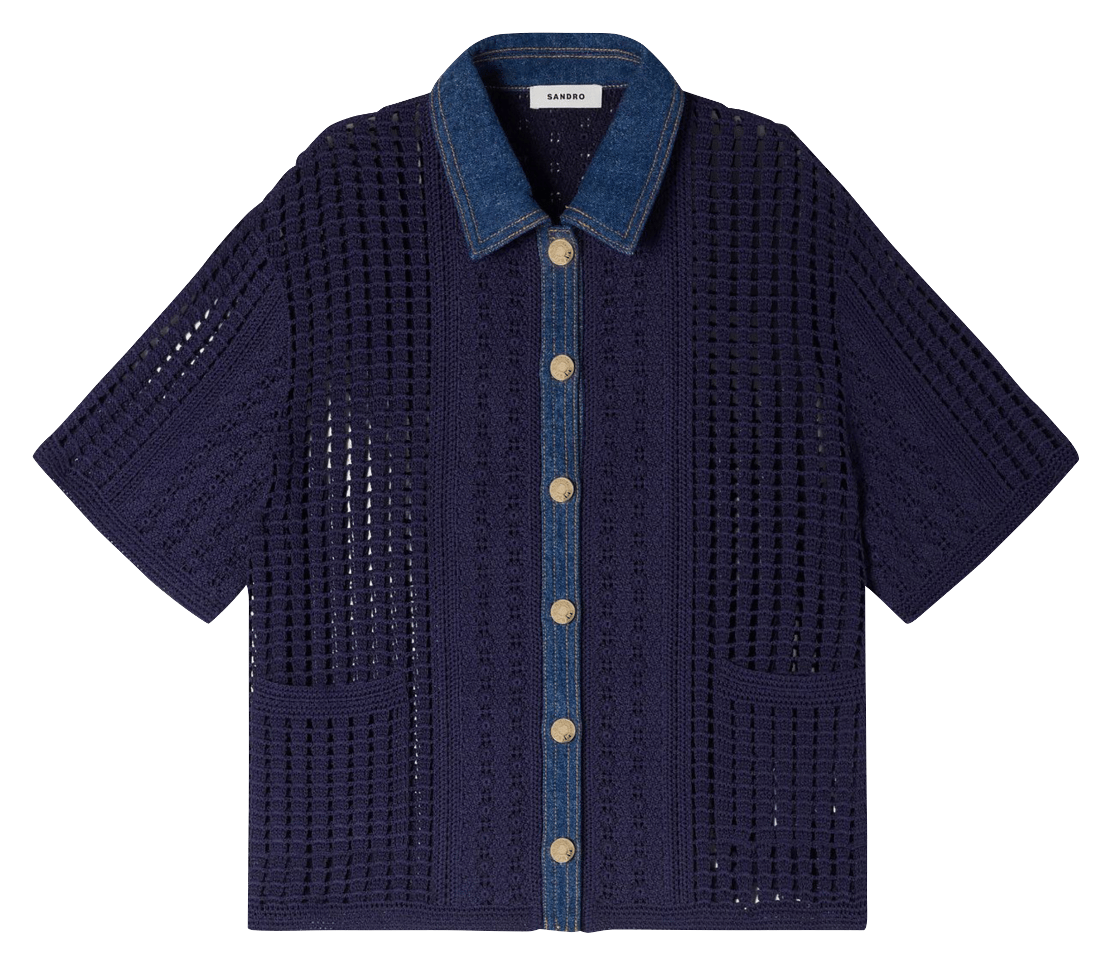 Rechte cardigan in ajourbreisel SANDRO Blauw