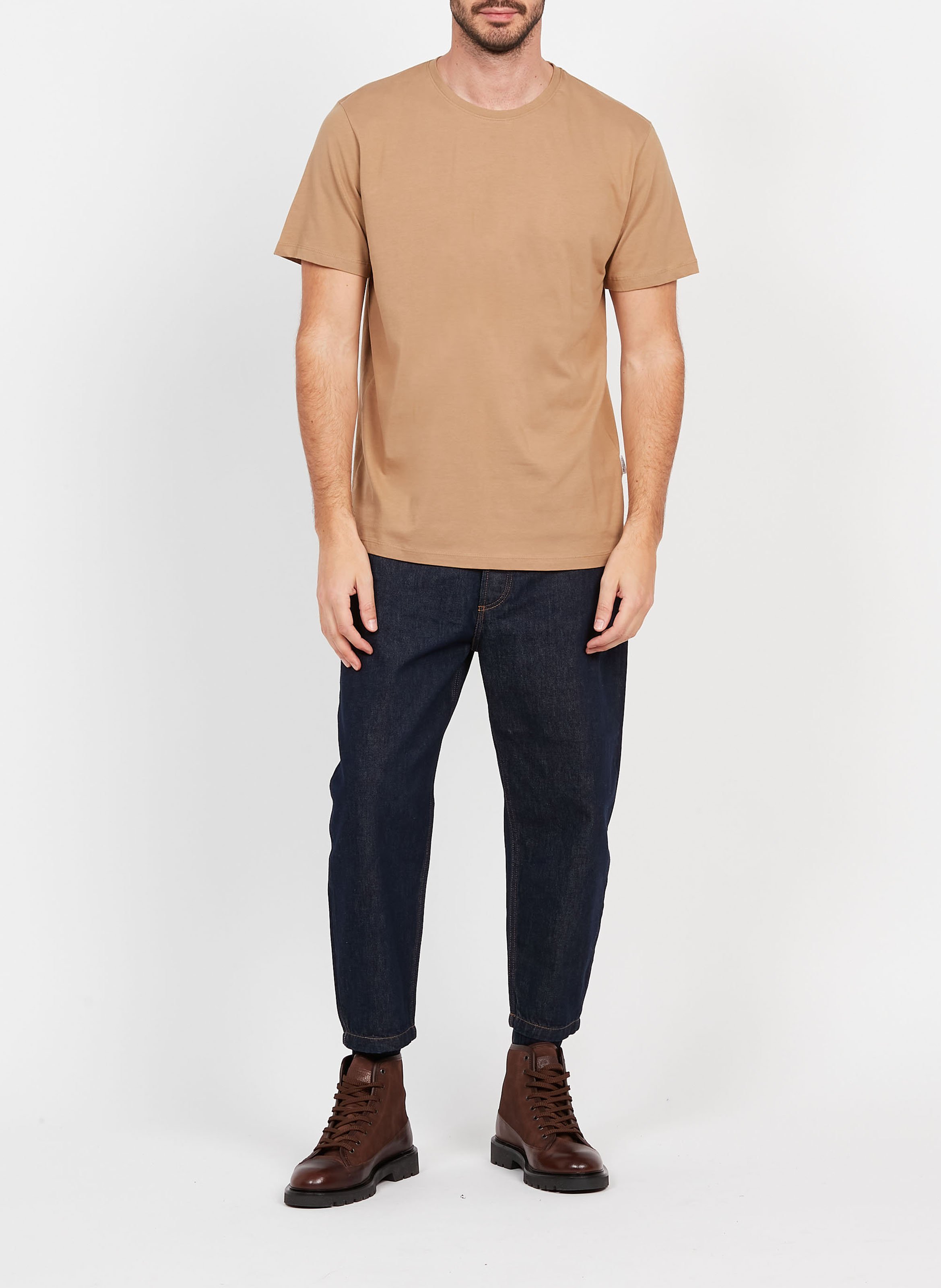 Tee-shirt droit col rond en coton SELECTED Marron