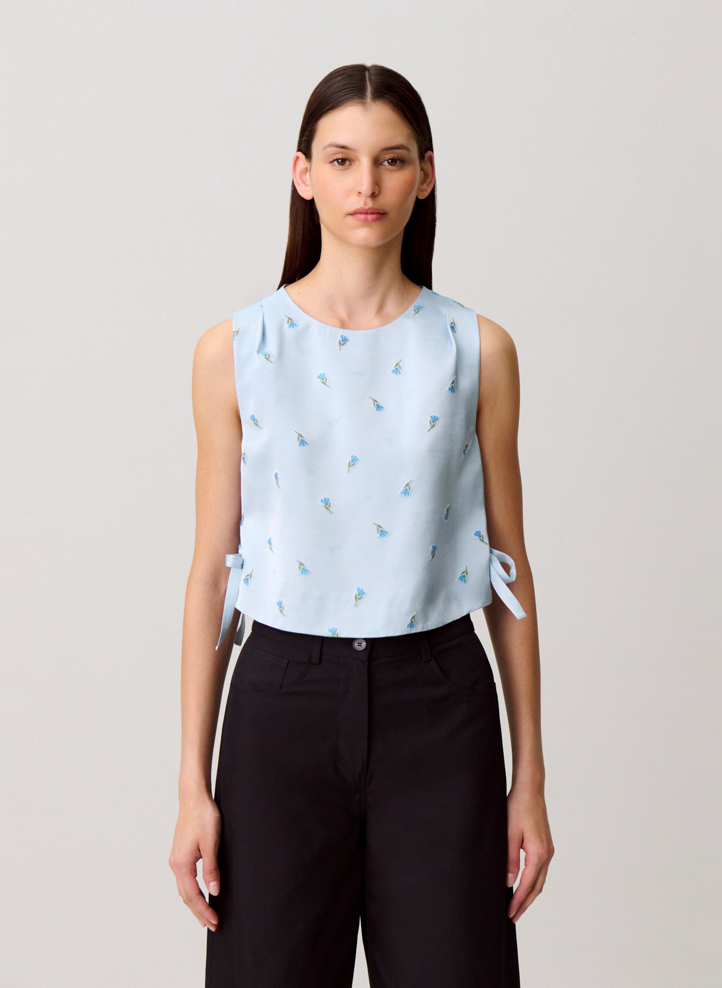 Top court imprimé col rond  CLAUDIE PIERLOT Bleu