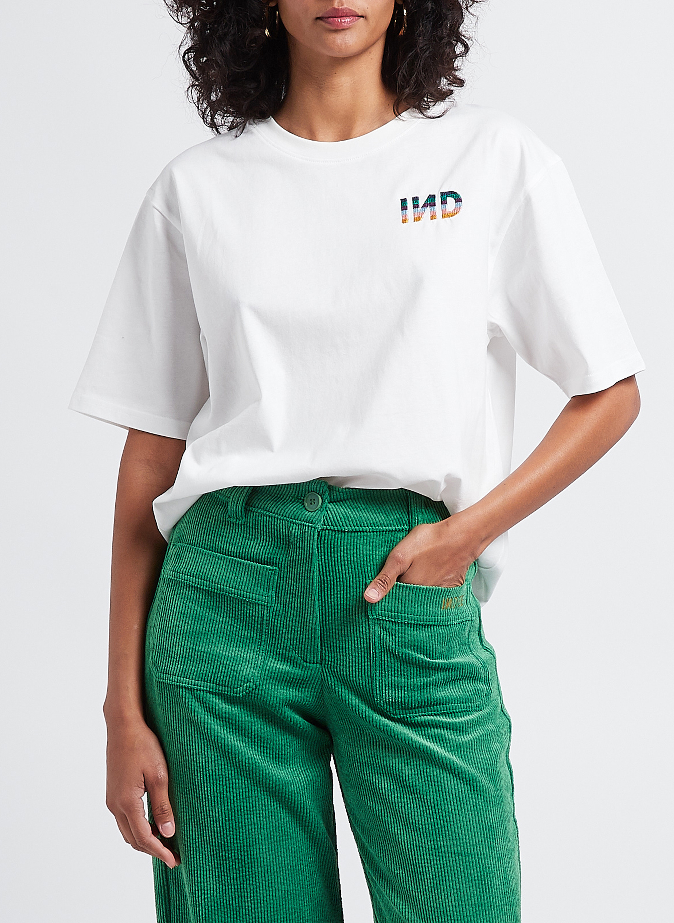 Tee-shirt col rond brodé en coton INDEE