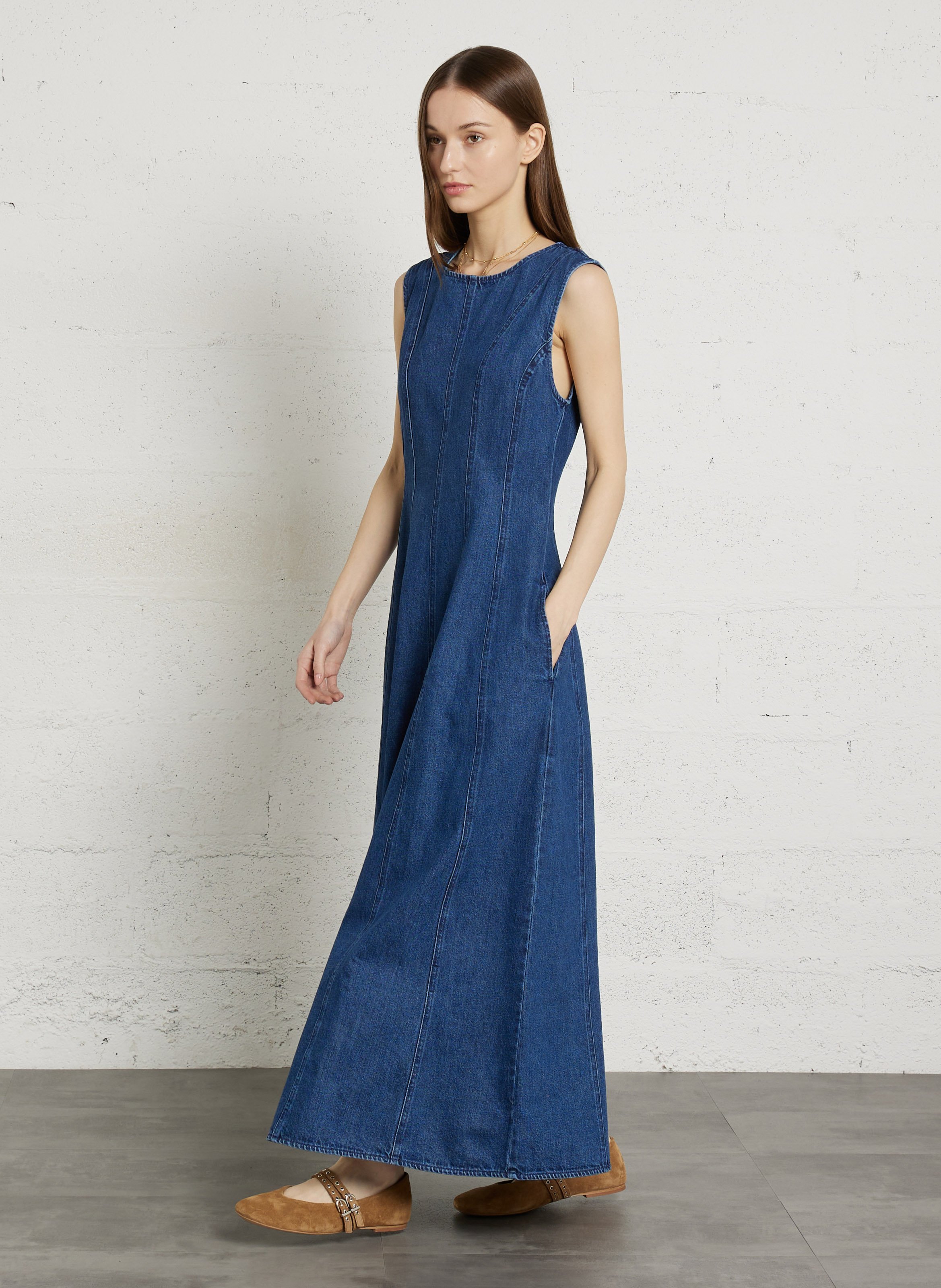 Lange mouwloze denim jurk THE NEW SOCIETY Jeans onbewerkt