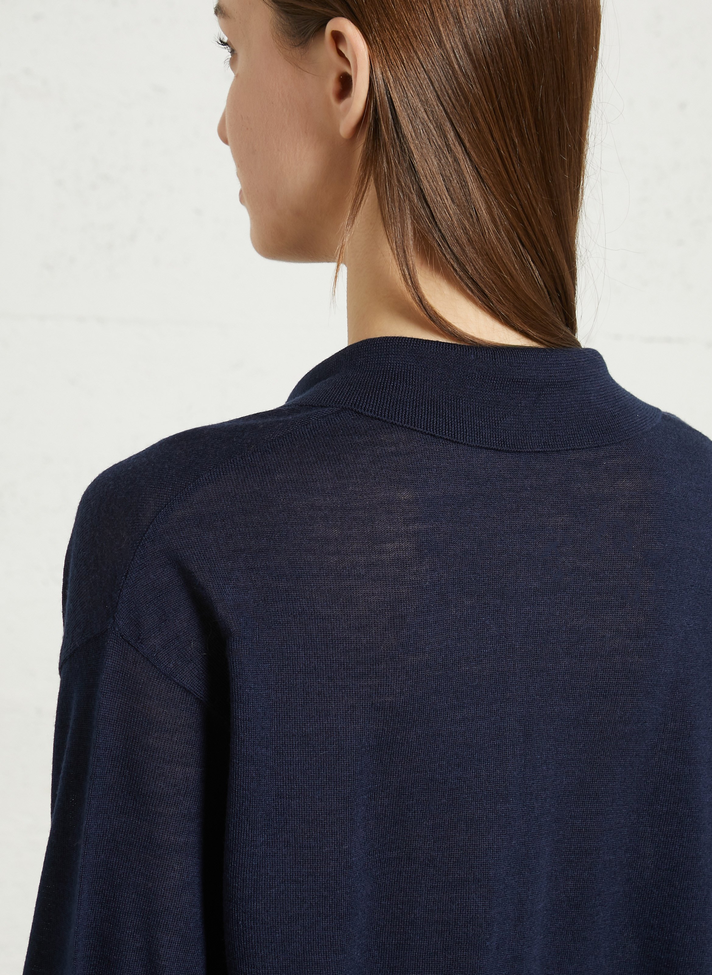 Wijde effen polo van wol en zijde MAJESTIC FILATURES Blauw