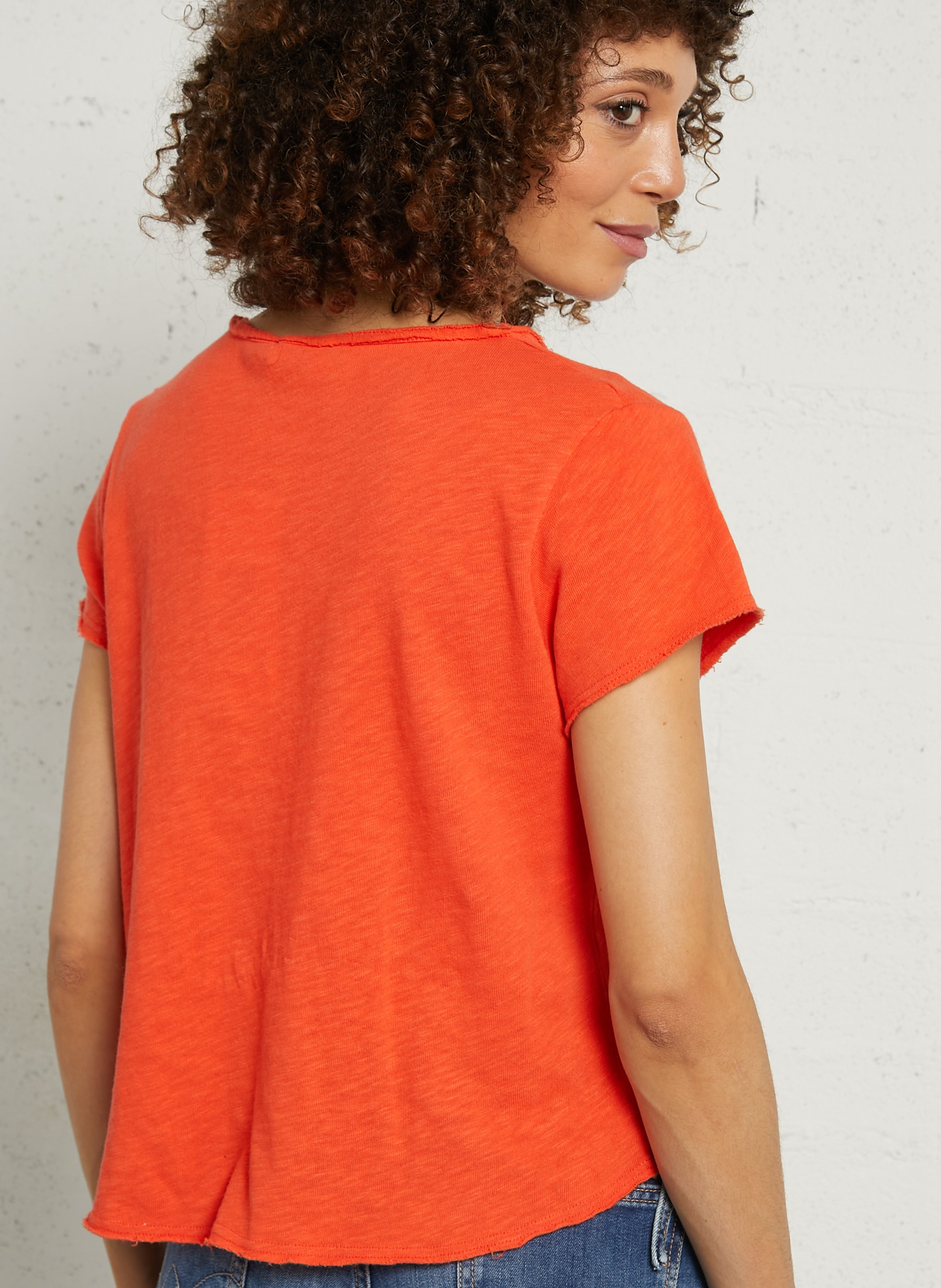 Tee-shirt droit col V en coton AMERICAN VINTAGE Orange