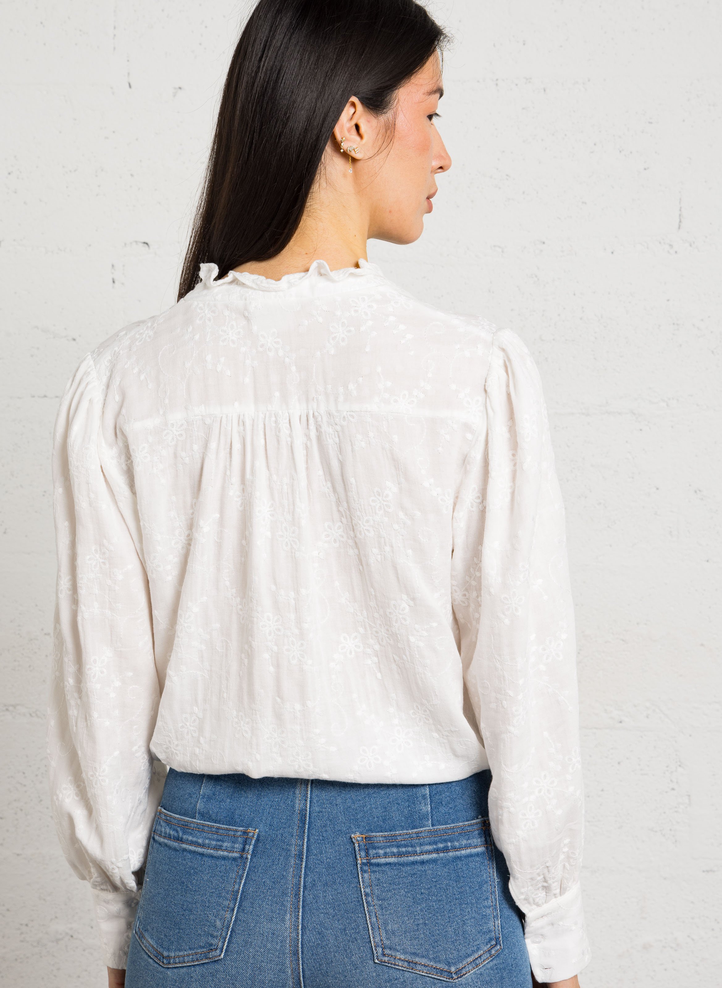 Gerade Bluse mit V-Ausschnitt und Stickerei MAISON 123 Weiss