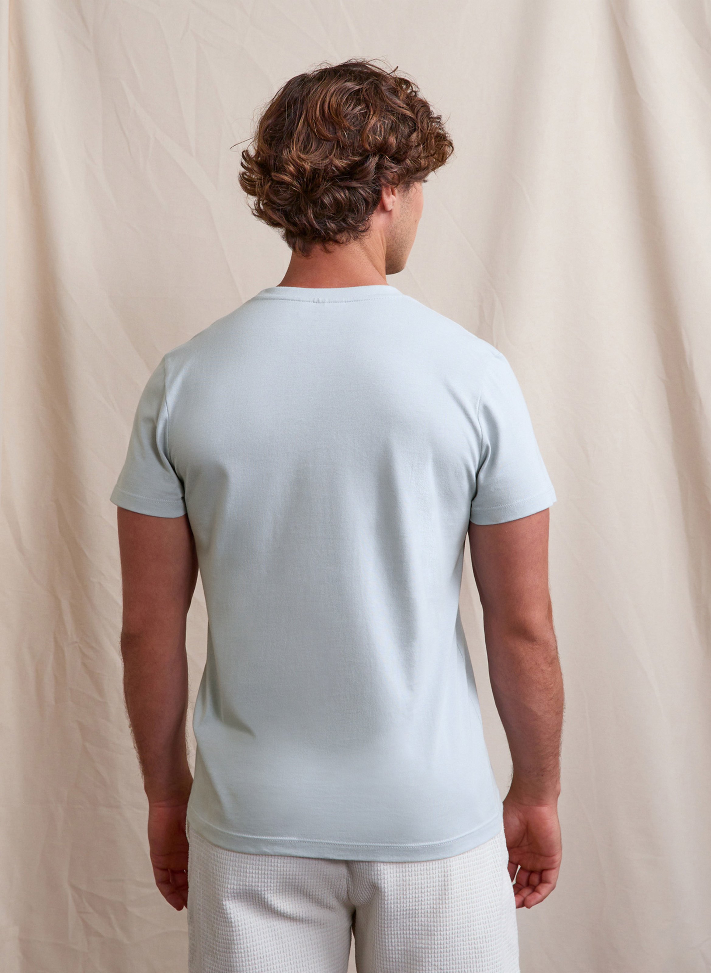 Tee-shirt droit col rond en coton et coton recyclé Bleu