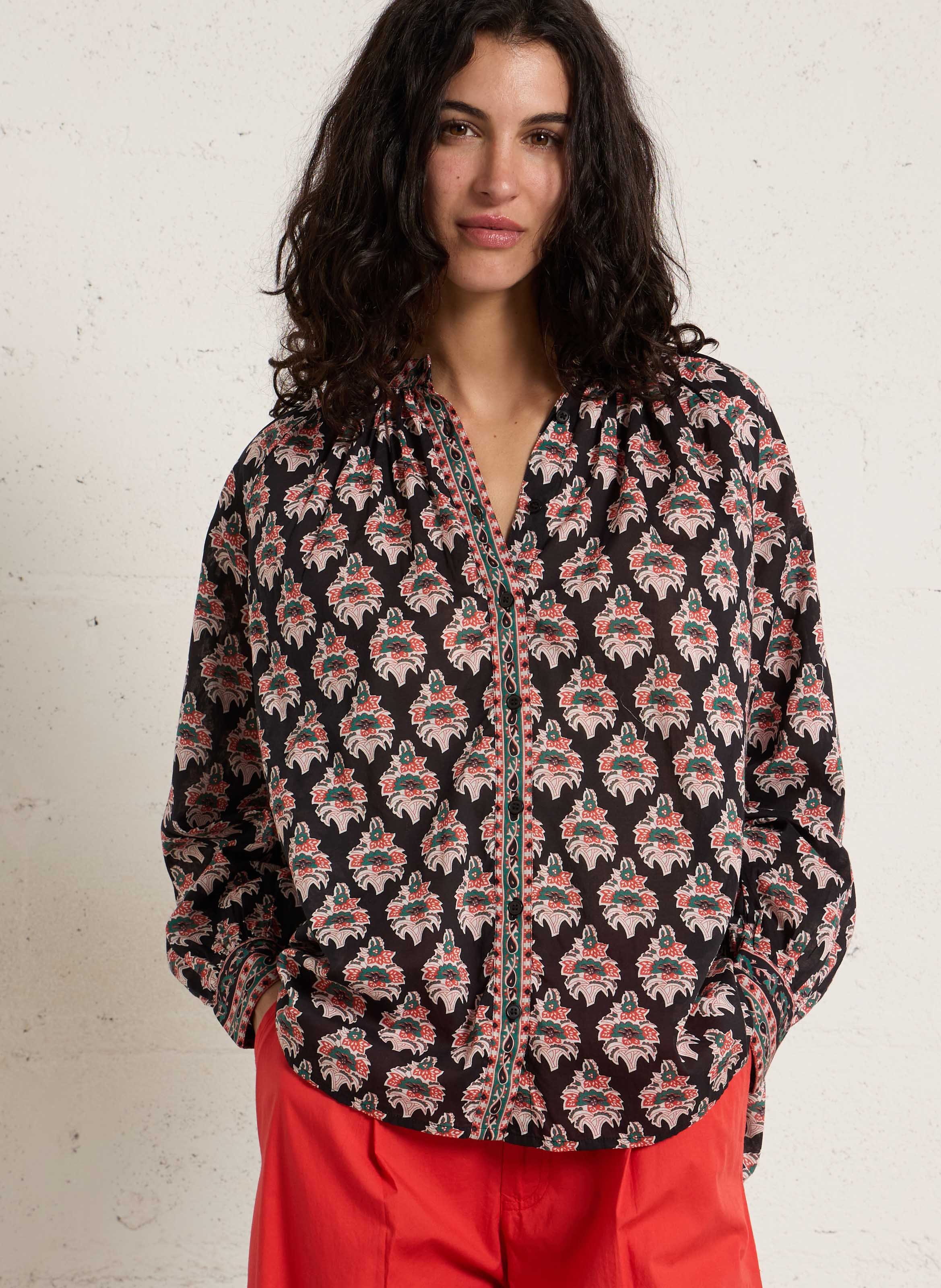 Ruimvallende, katoenen blouse met Maokraag PETITE MENDIGOTE Veelkleurig