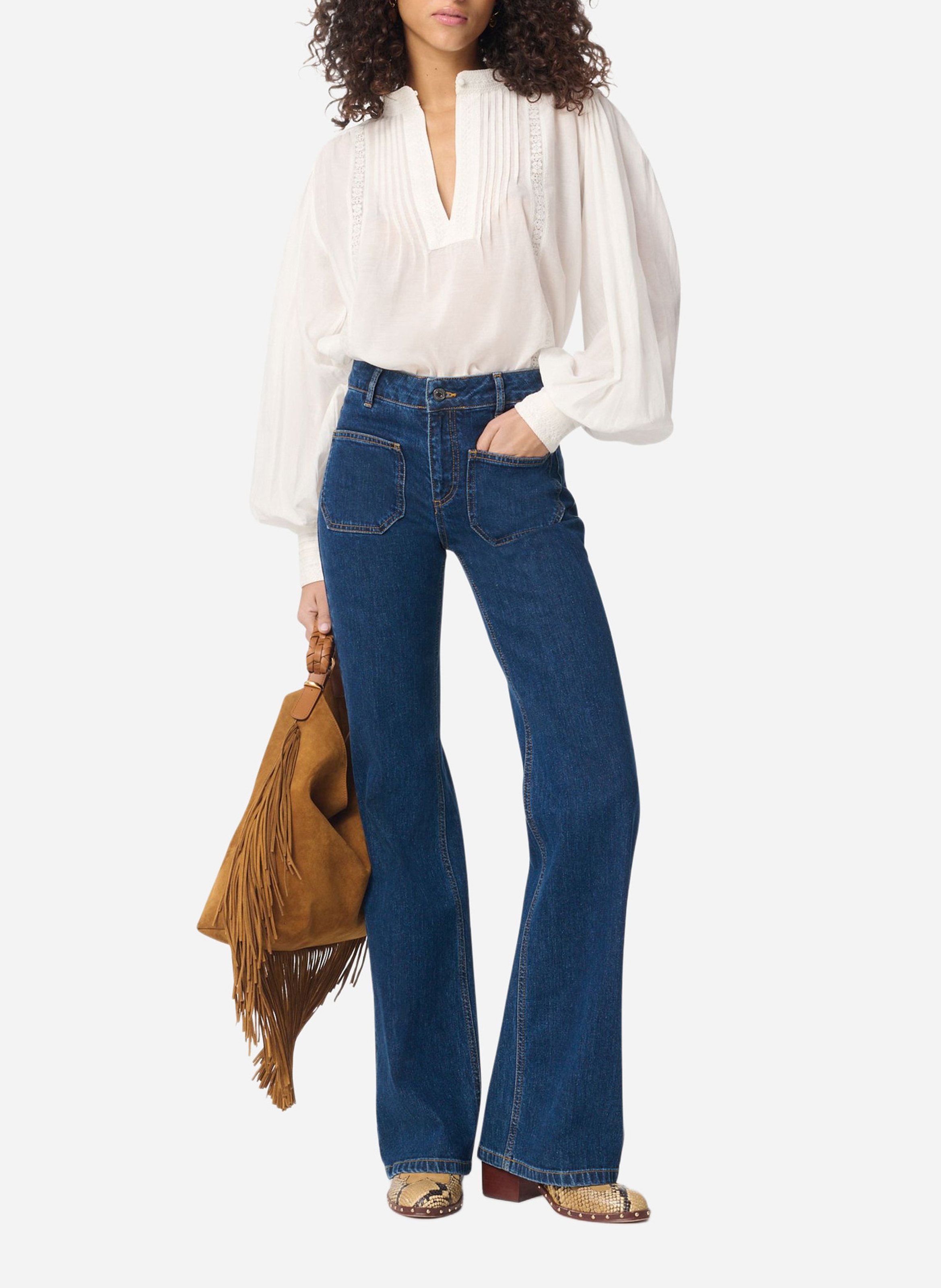 Blusa de mezcla de algodón con cuello de oficial VANESSA BRUNO Blanco