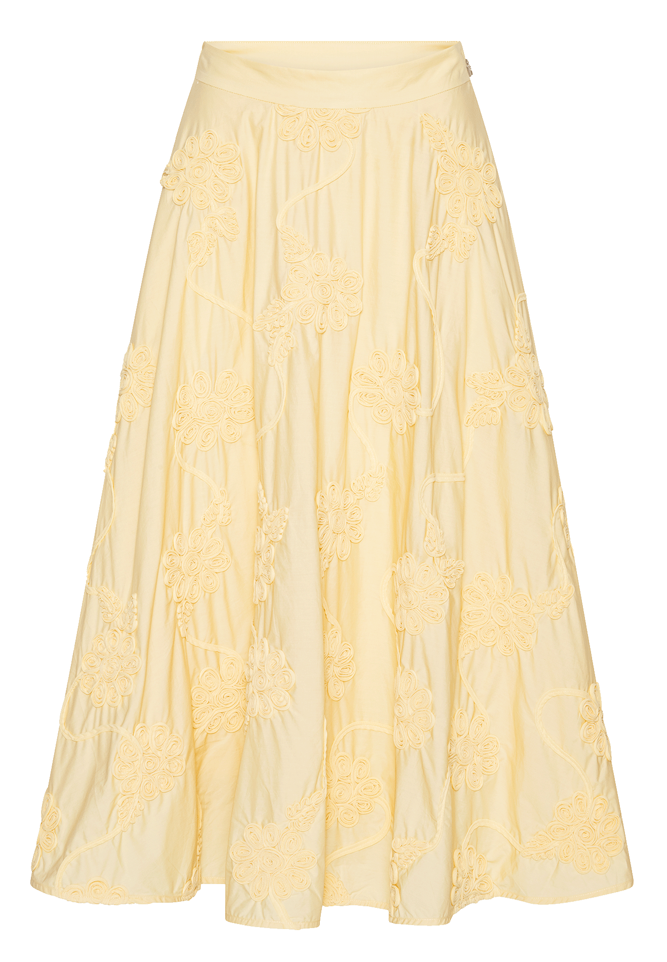 Ausgestellter langer Rock mit Stickereien ROTATE Gelb