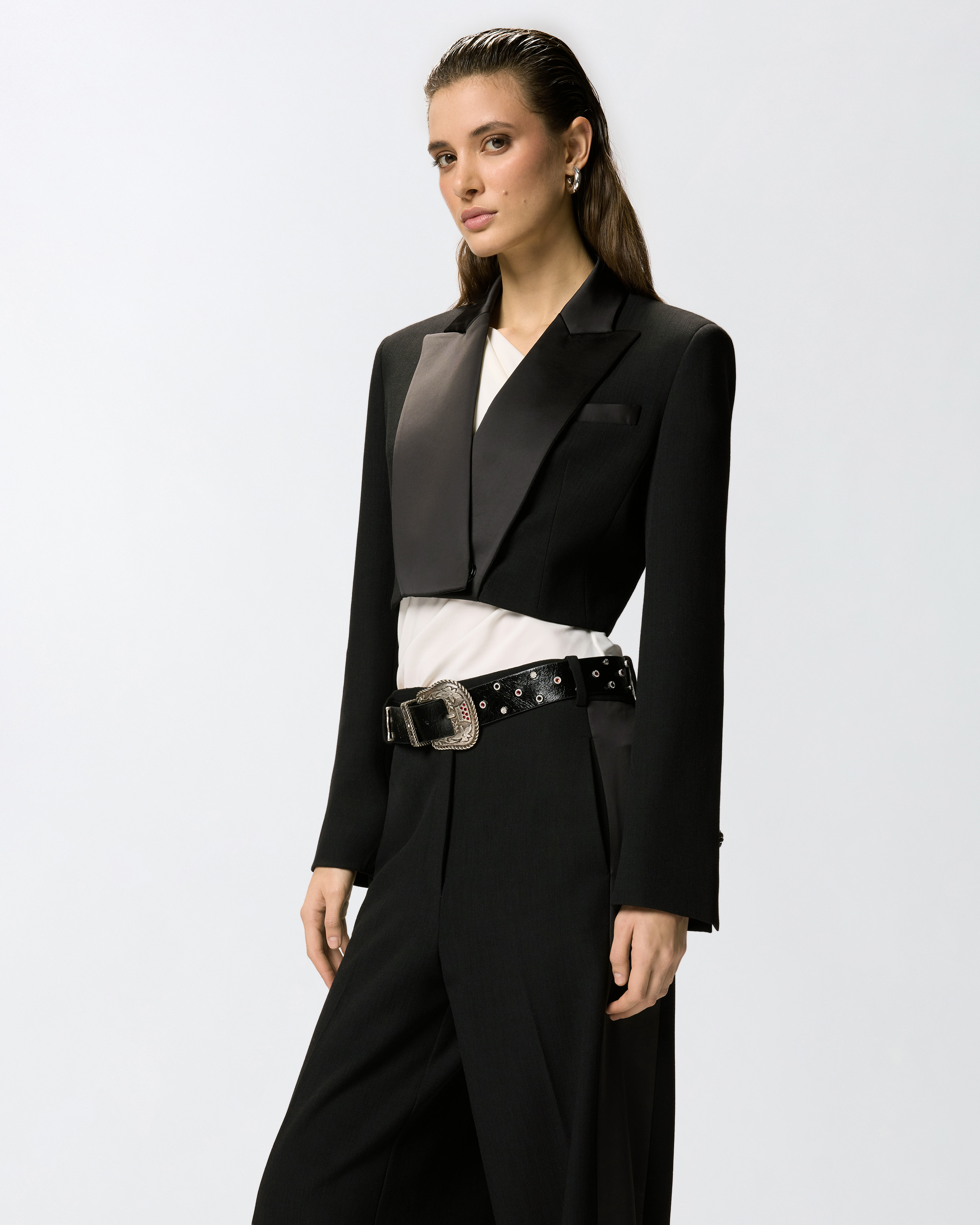 Veste cropped avec détails en satin PINKO Noir