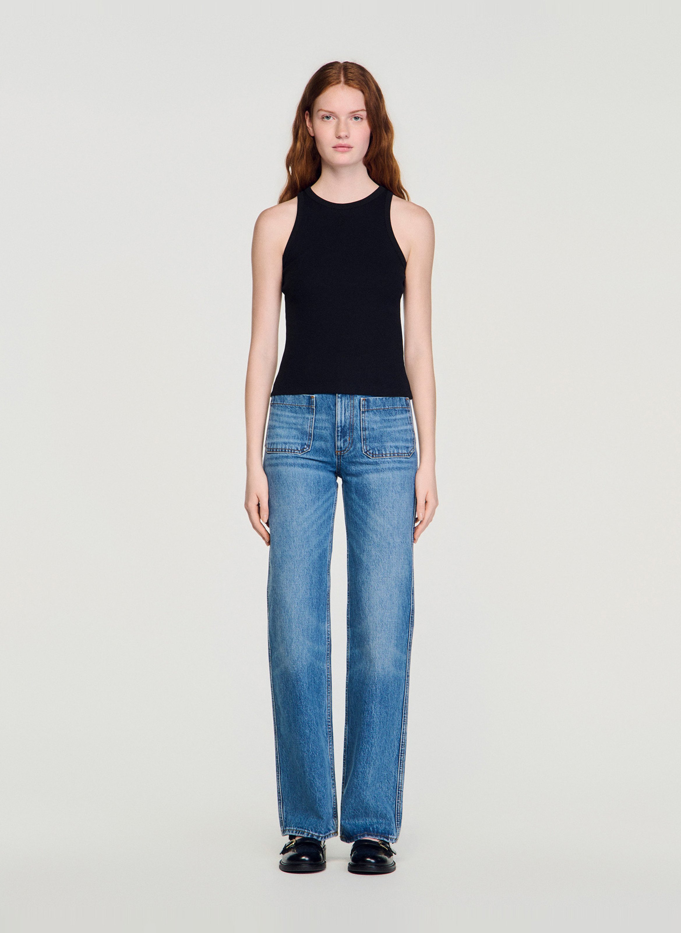 Rechte, katoenen singlet met ronde hals SANDRO Zwart