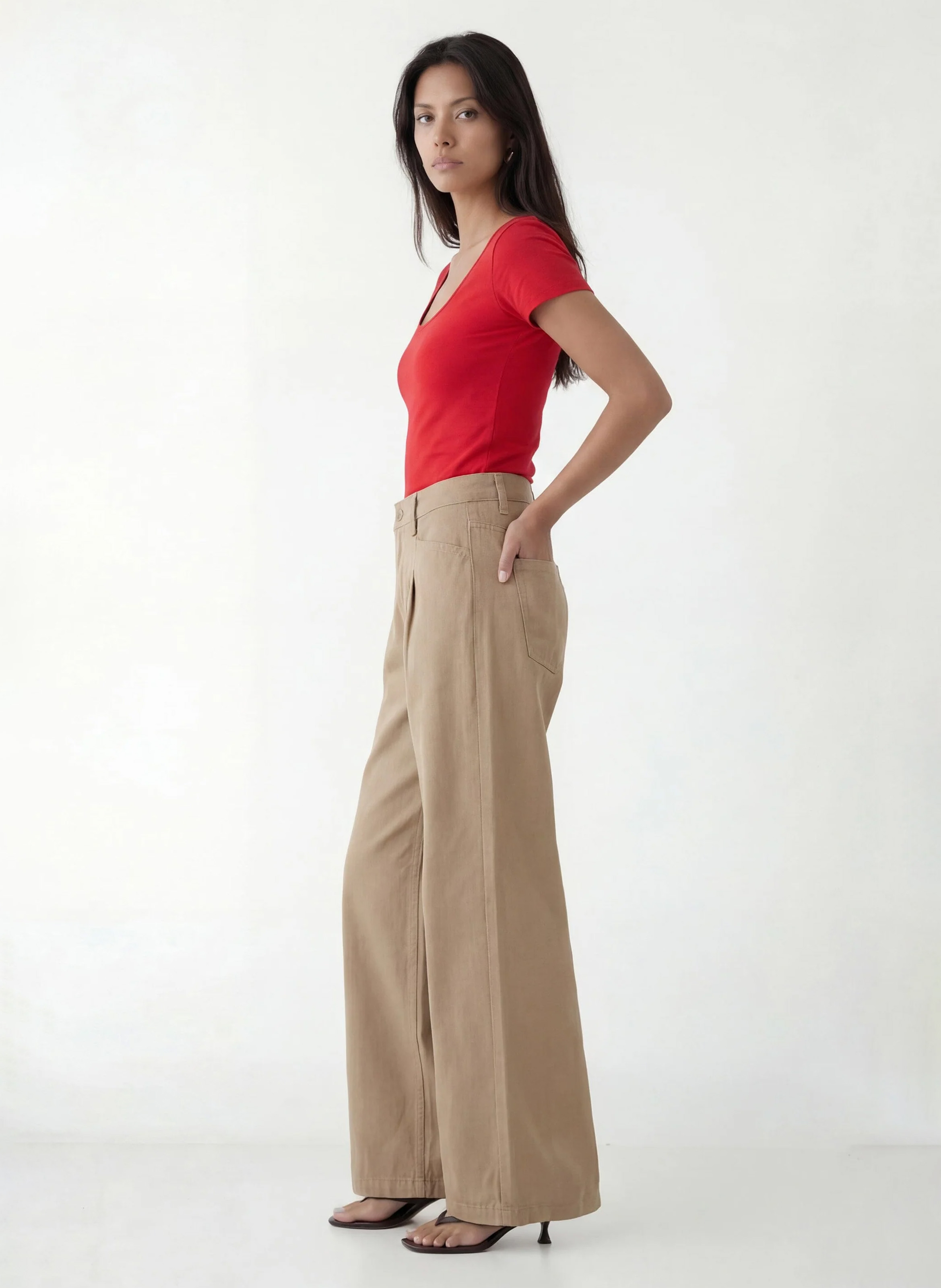 Jean large en coton mélangé KOOKAI Marron