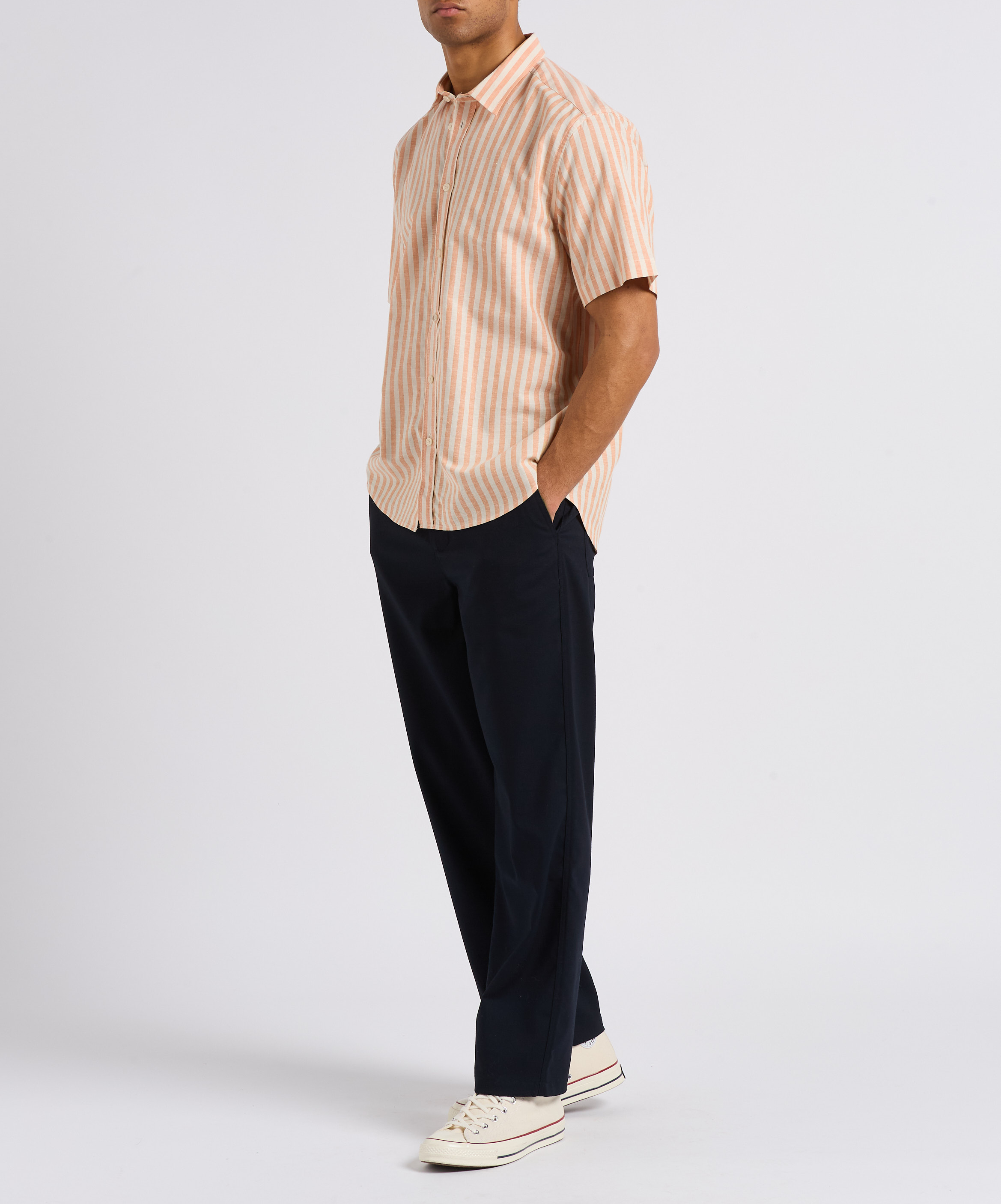 Regular-fit gestreept overhemd van biologisch katoen en linnen MINIMUM Oranje